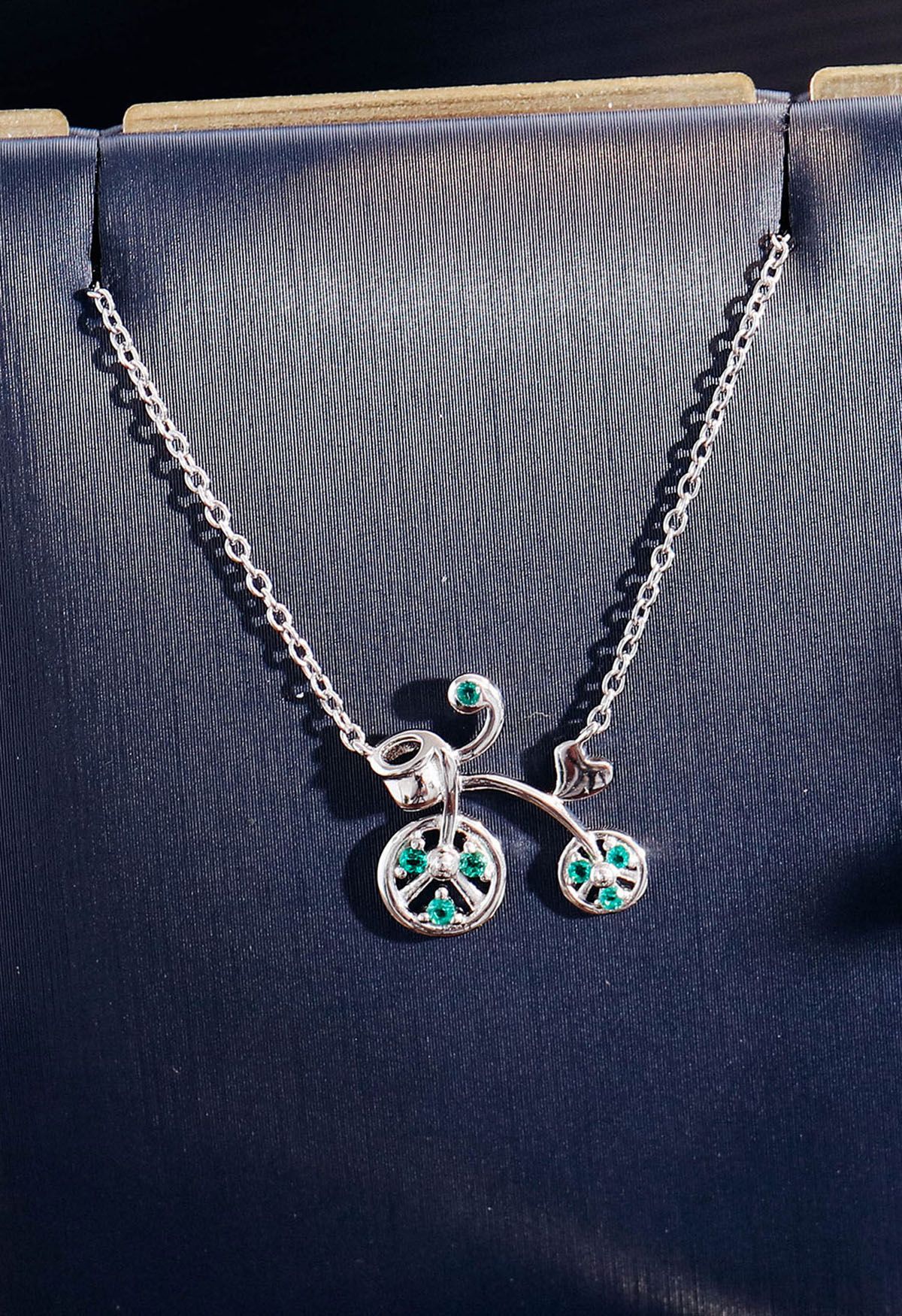 High Wheel Bicycle Shape Emerald Gem Necklace