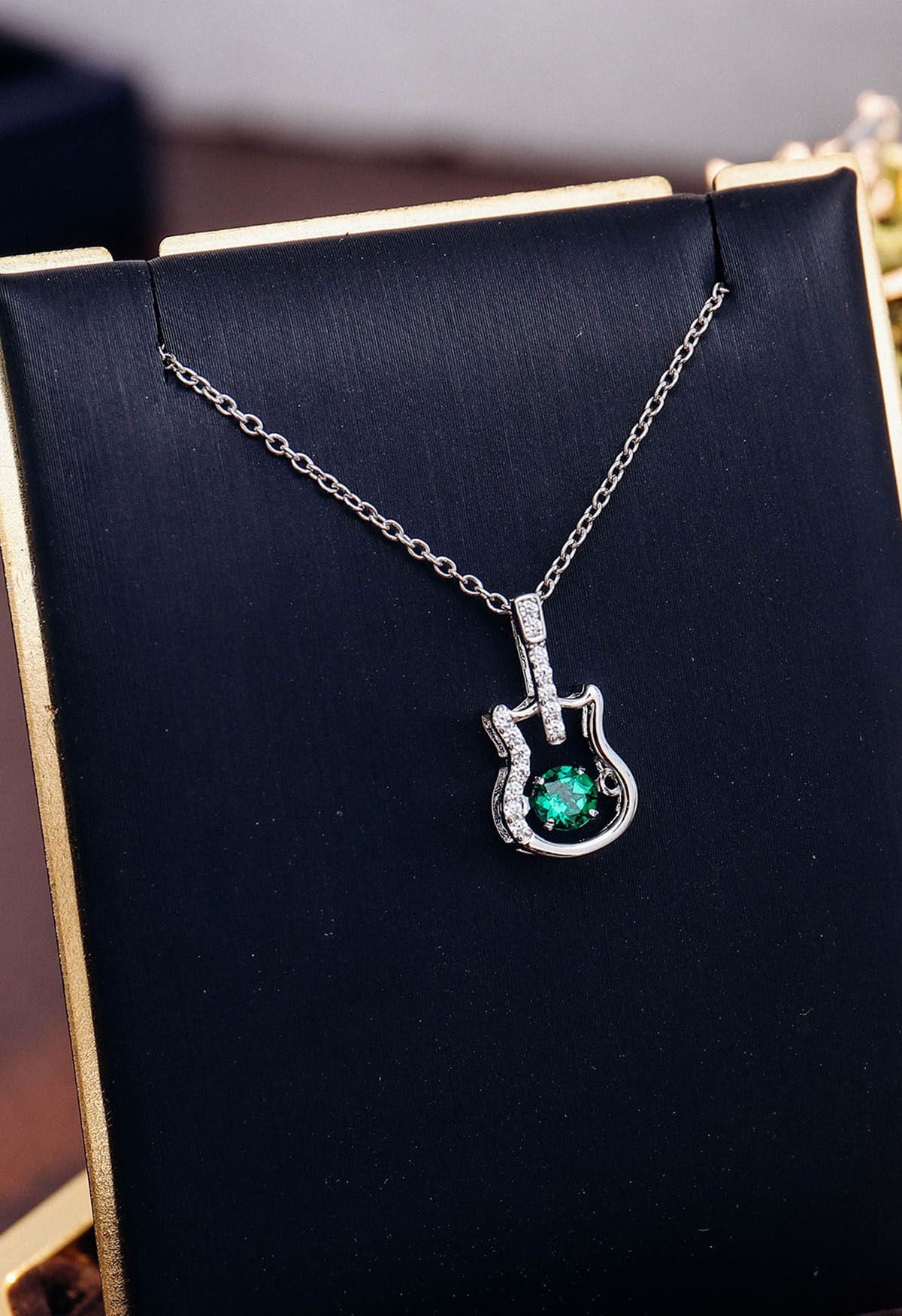 Guitar Shape Emerald Gem Necklace