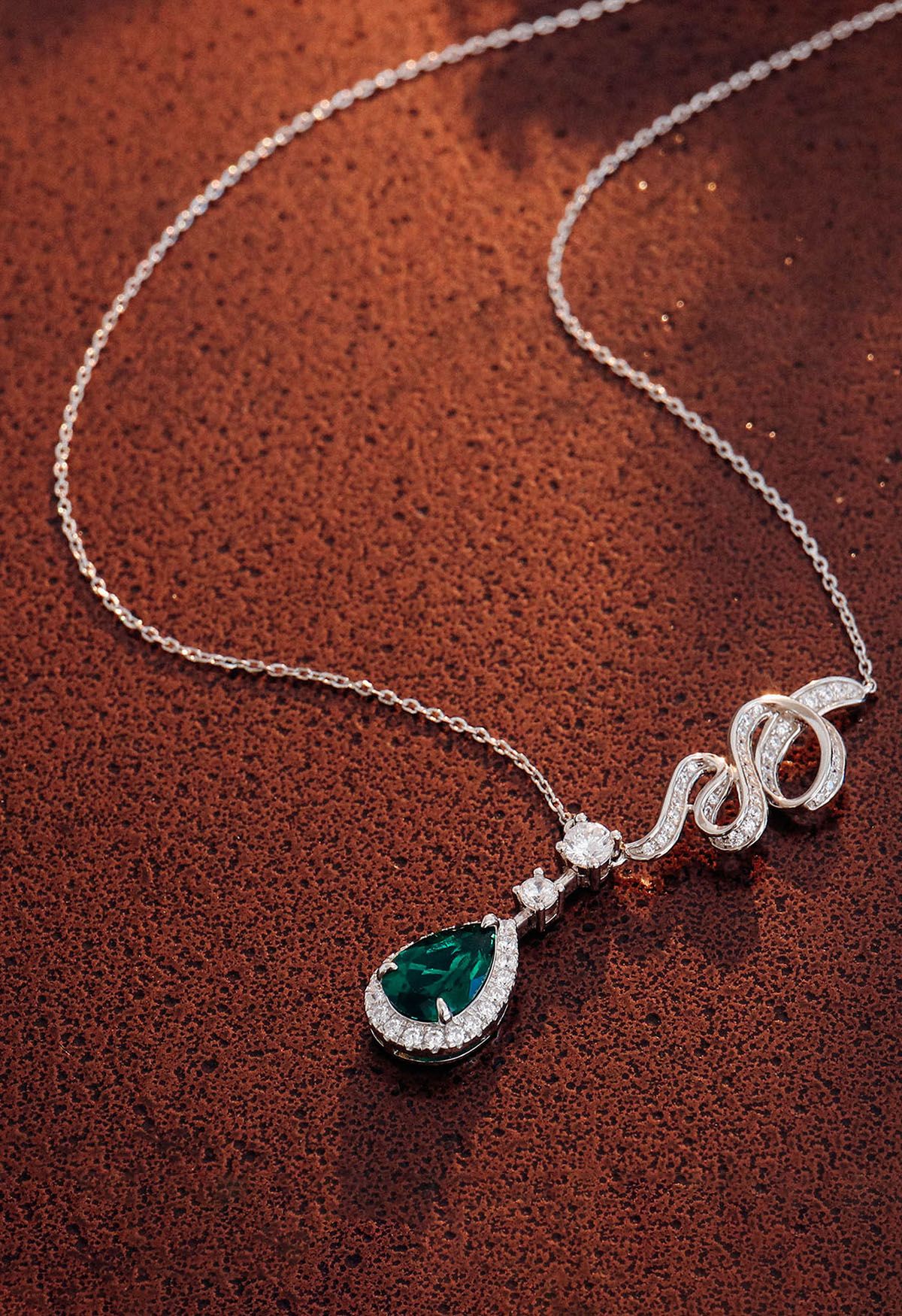 Pear Shape Halo Emerald Gem Necklace - Retro, Indie and Unique Fashion