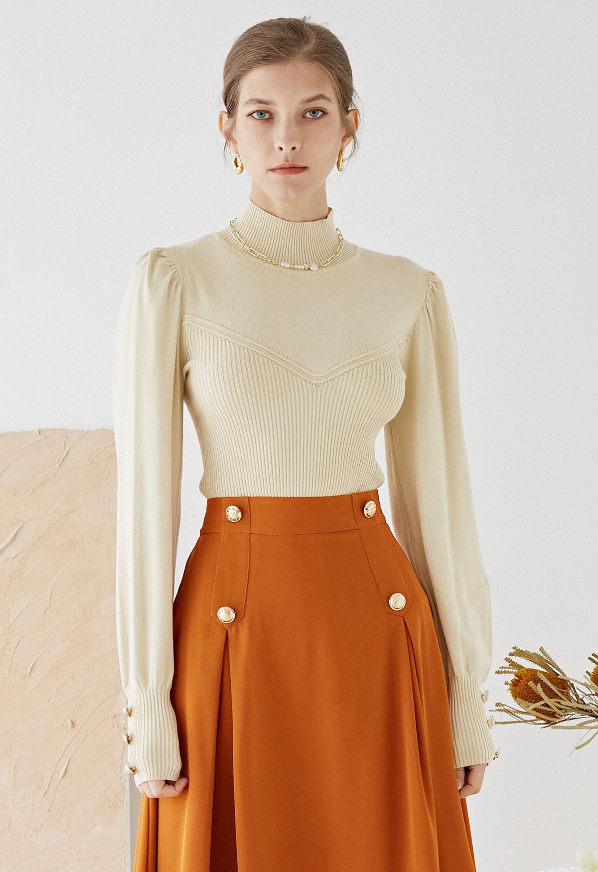 Rib Splicing Fitted Soft Knit Sweater in Cream - Retro, Indie and Unique  Fashion