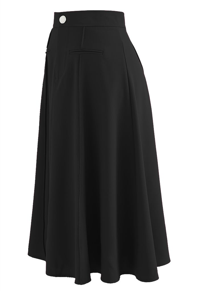 Faux Welt Pocket Seam Detail Midi Skirt in Black - Retro, Indie and ...