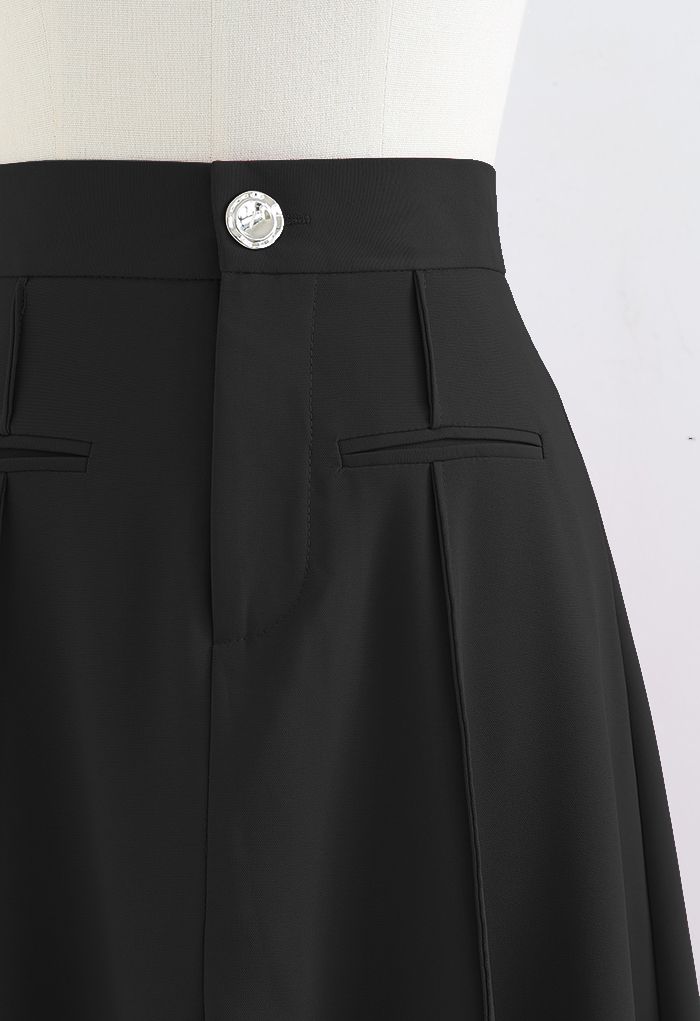 Faux Welt Pocket Seam Detail Midi Skirt in Black - Retro, Indie and ...