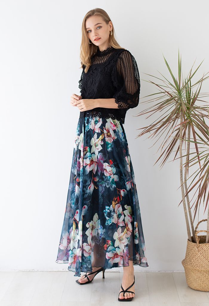 Flowy Floral Chiffon Maxi Skirt