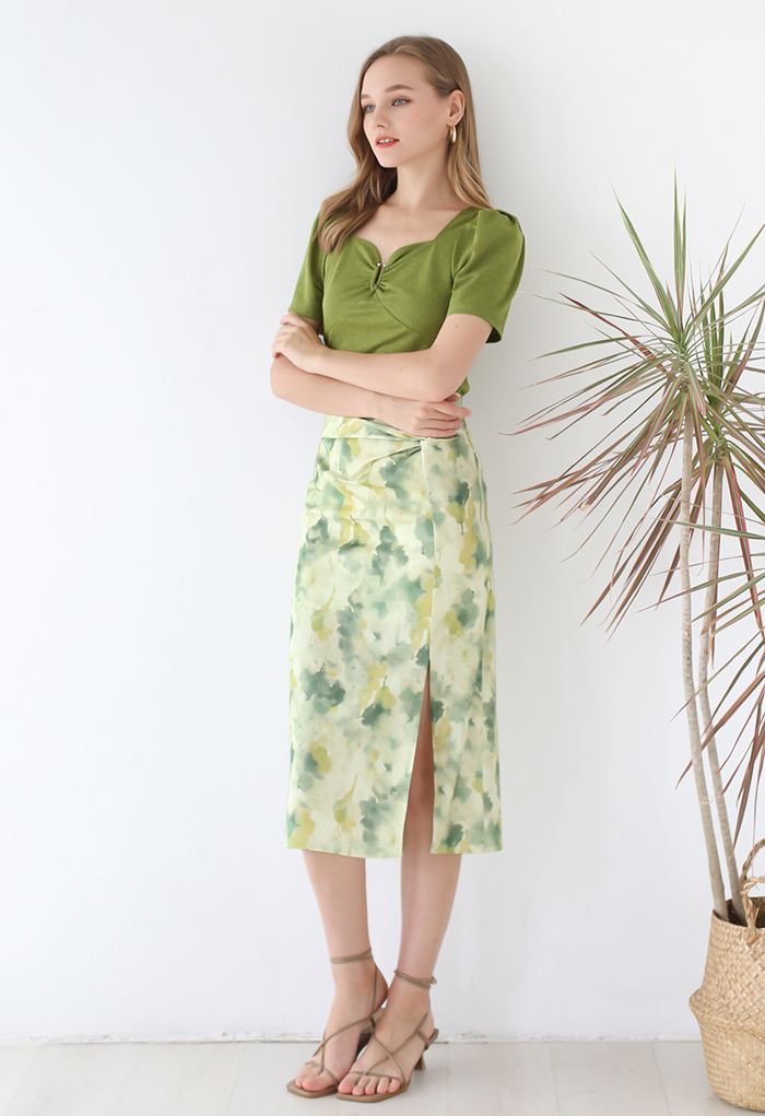 Green Tie Dye Slit Pencil Skirt