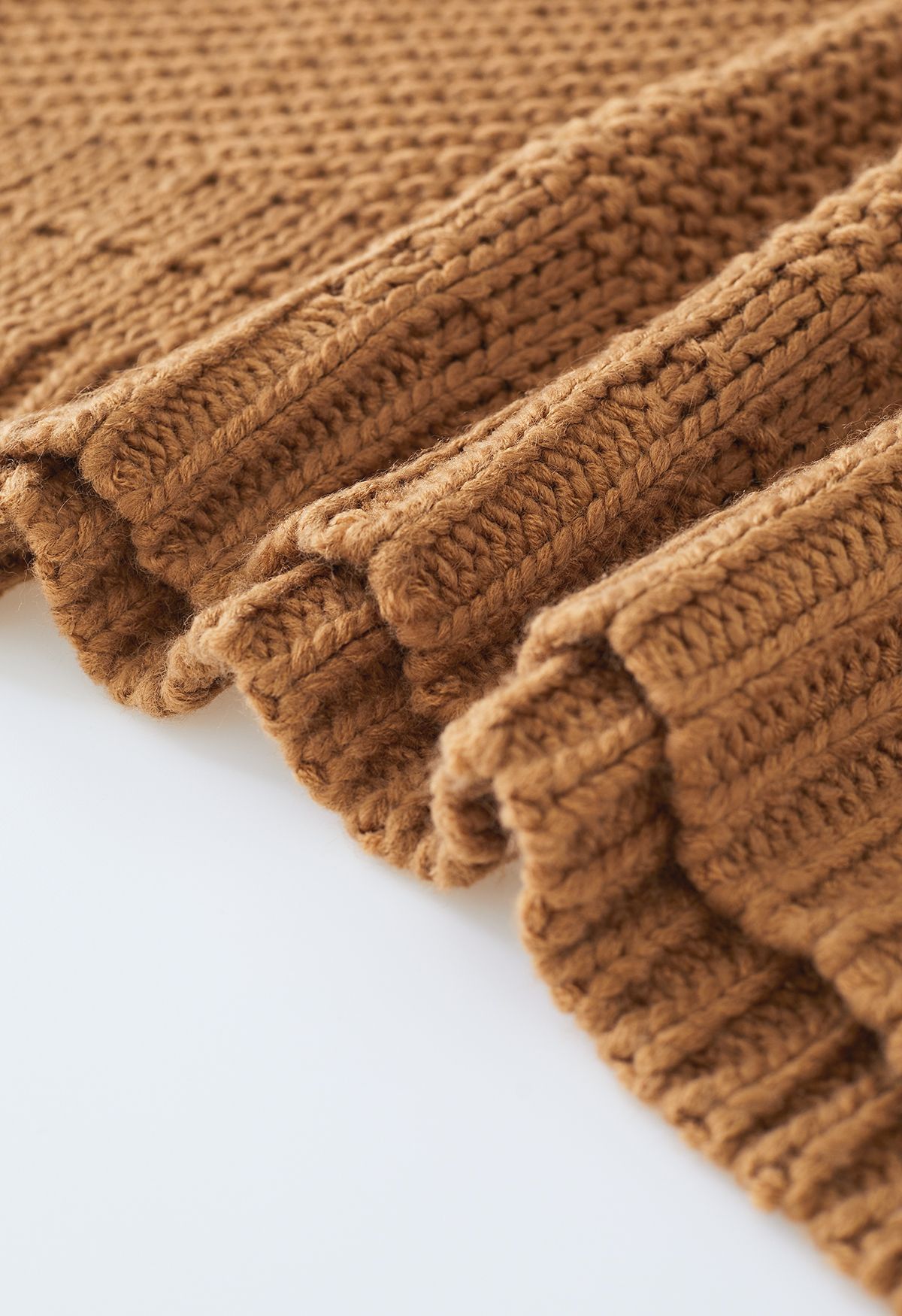 Mock Neck Hi-Lo Chunky Knit Sweater in Caramel - Retro, Indie and