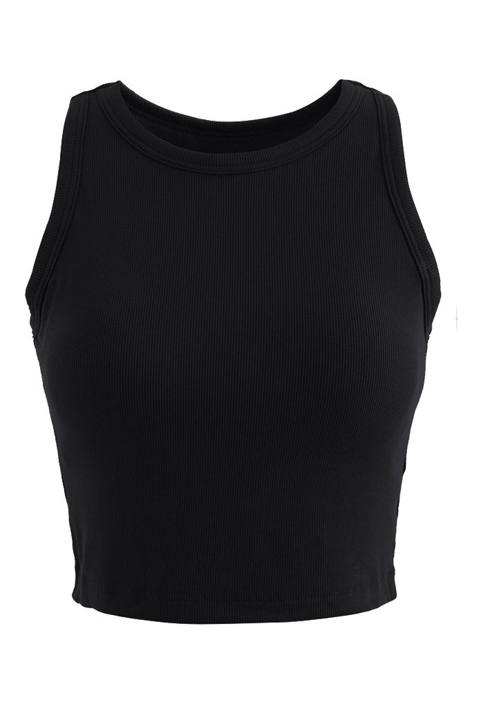 Solid Color Ribbed Tank Top in Black - Retro, Indie and Unique Fashion