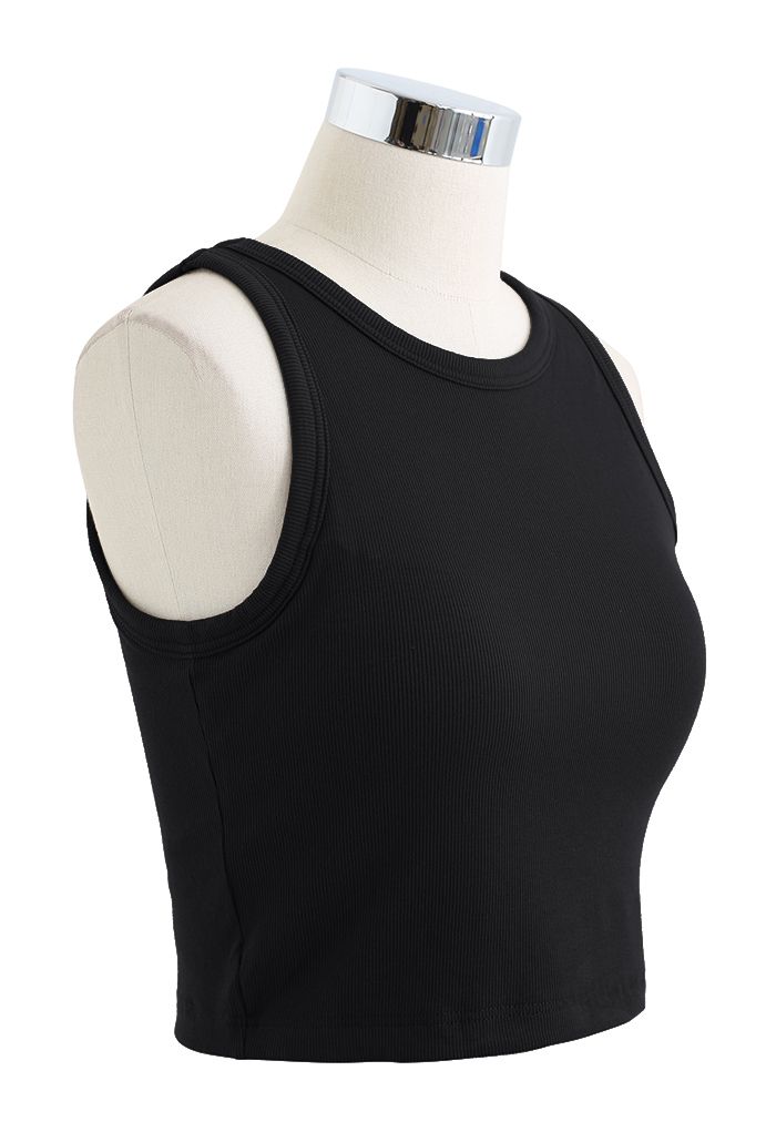 Solid Color Ribbed Tank Top in Black - Retro, Indie and Unique Fashion