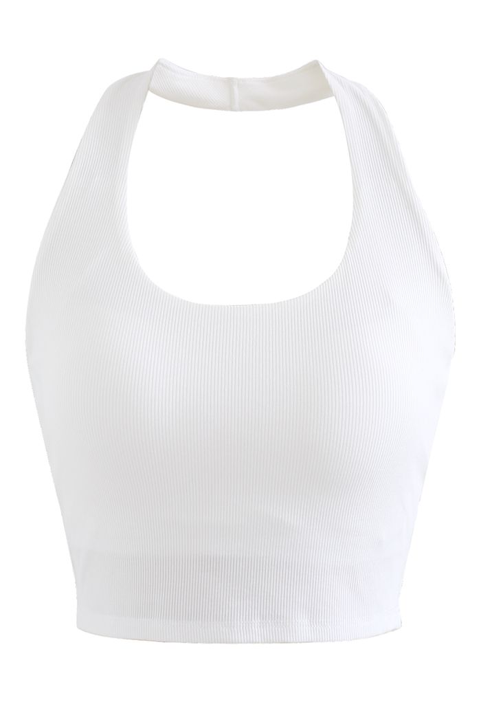 Halter Neck Backless Crop Top in White - Retro, Indie and Unique Fashion