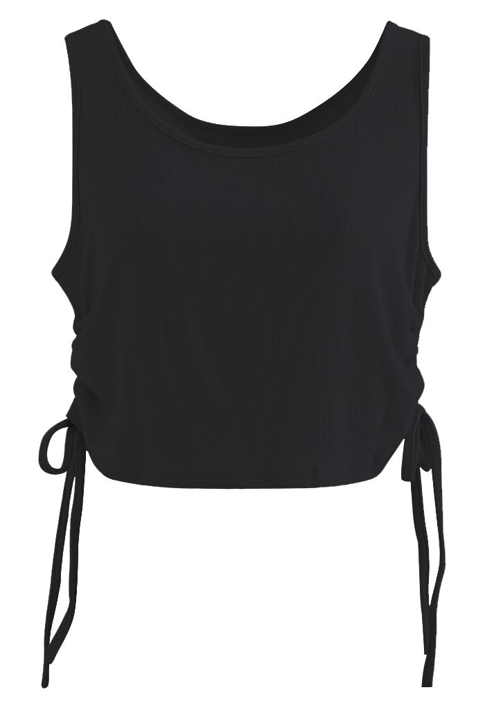Drawstring Ribbed Cropped Tank Top in Black - Retro, Indie and Unique ...