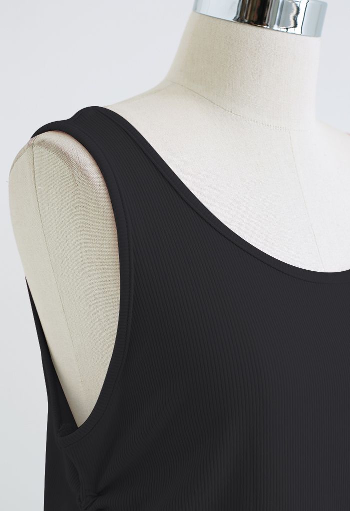 Drawstring Ribbed Cropped Tank Top in Black - Retro, Indie and Unique ...