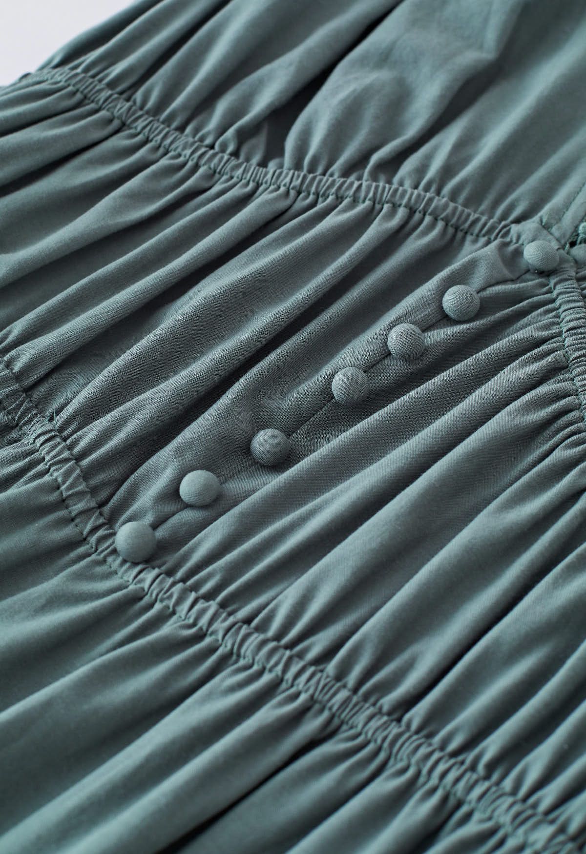 Cutwork Detail V-Neck Cotton Dress in Teal
