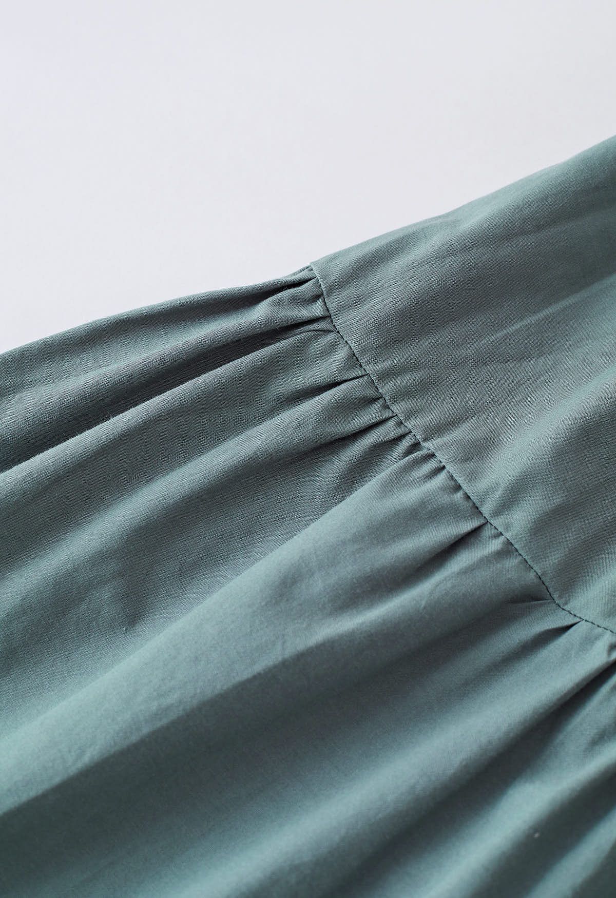 Cutwork Detail V-Neck Cotton Dress in Teal