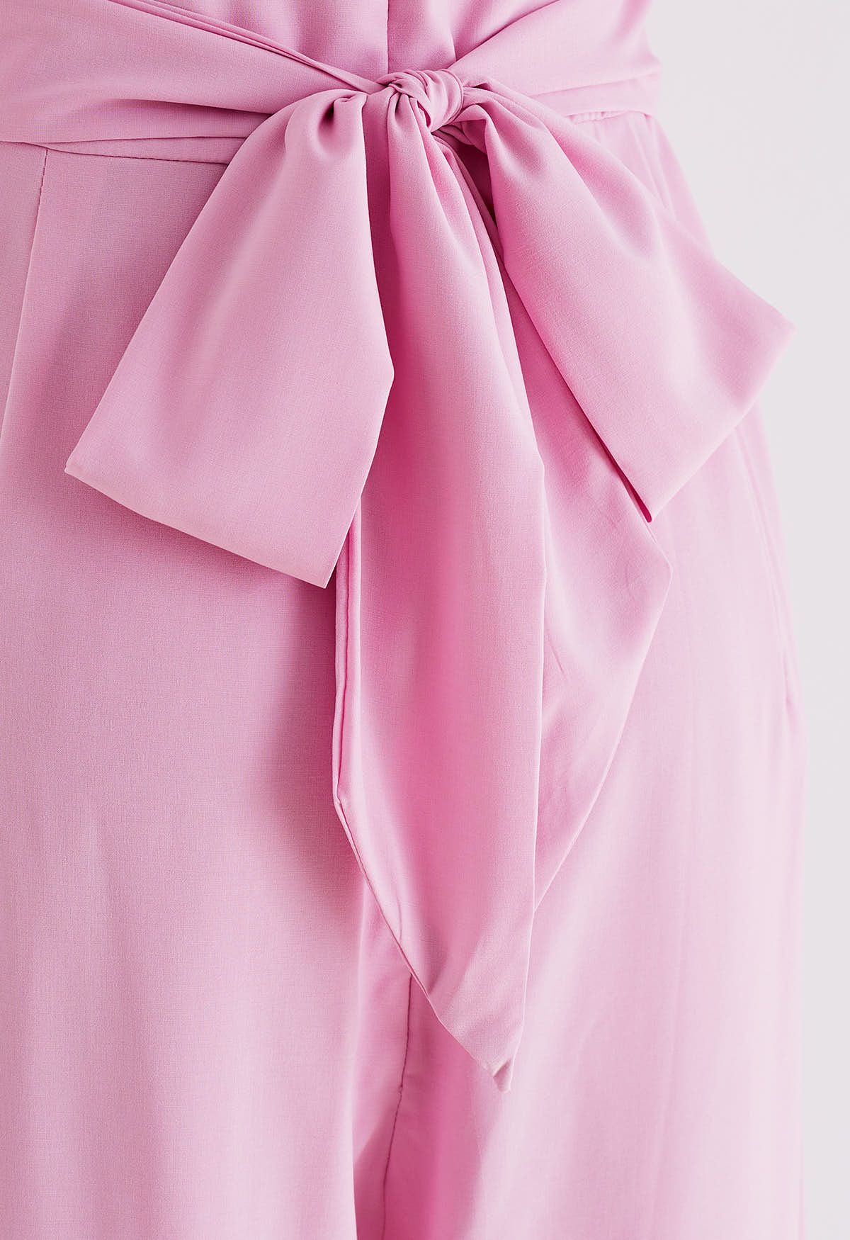 Breezy Off-Shoulder Tie Back Crop Jumpsuit in Pink