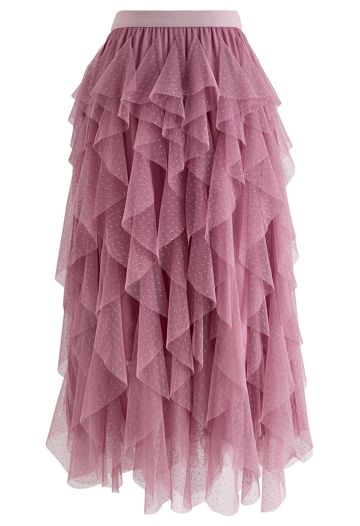 Dots Full Ruffled Tulle Skirt in Mauve