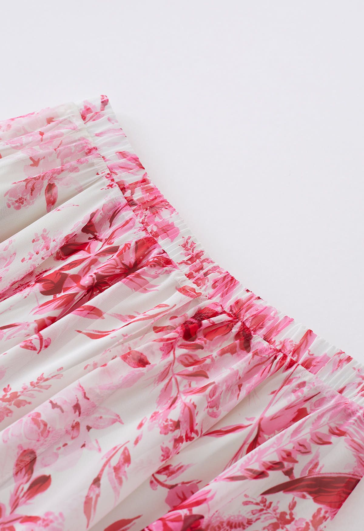 Summer Forest Printed Chiffon Maxi Skirt in Pink