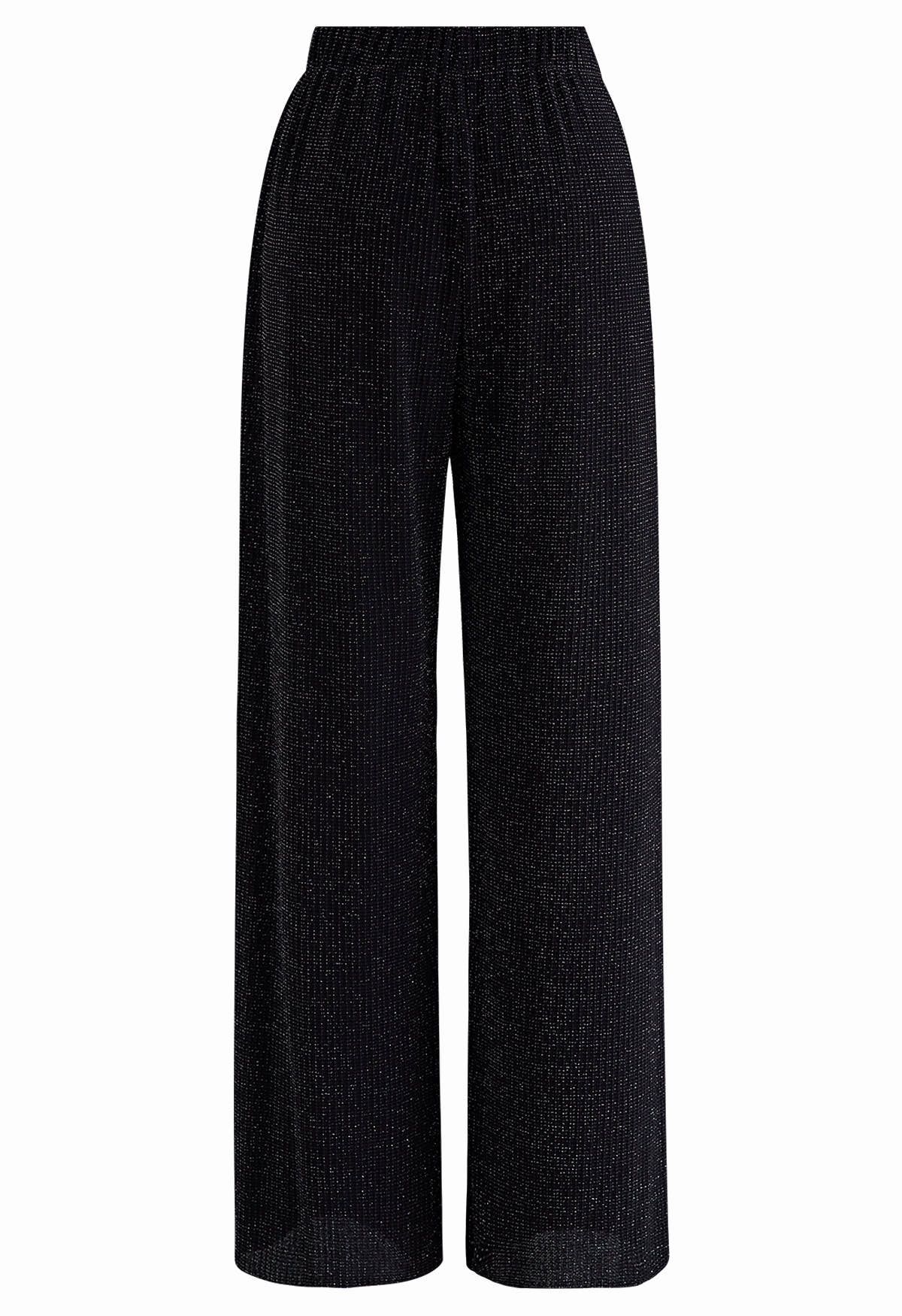 Midnight Shimmer Black Straight-Leg Pants - Retro, Indie and Unique Fashion