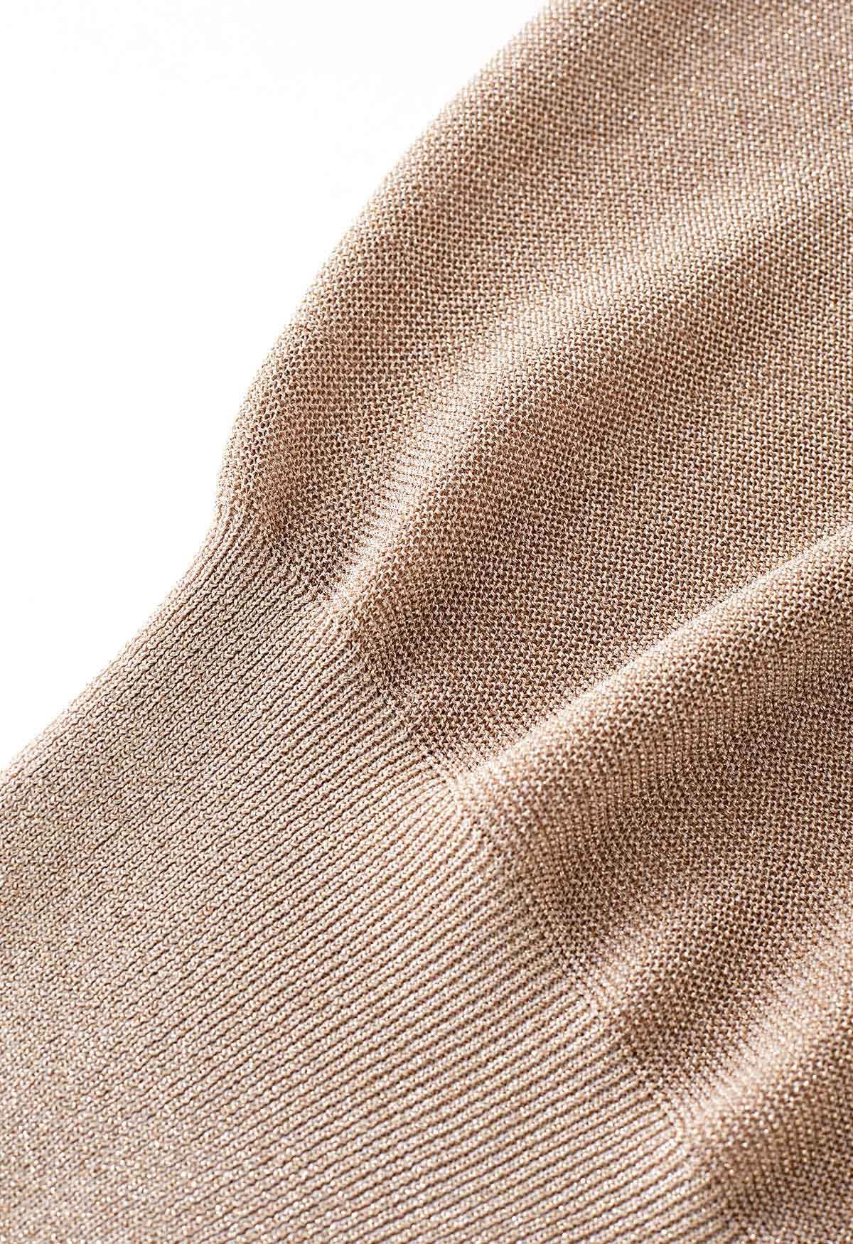 Glimmer Knit V-Neck Sleeveless Top in Light Tan