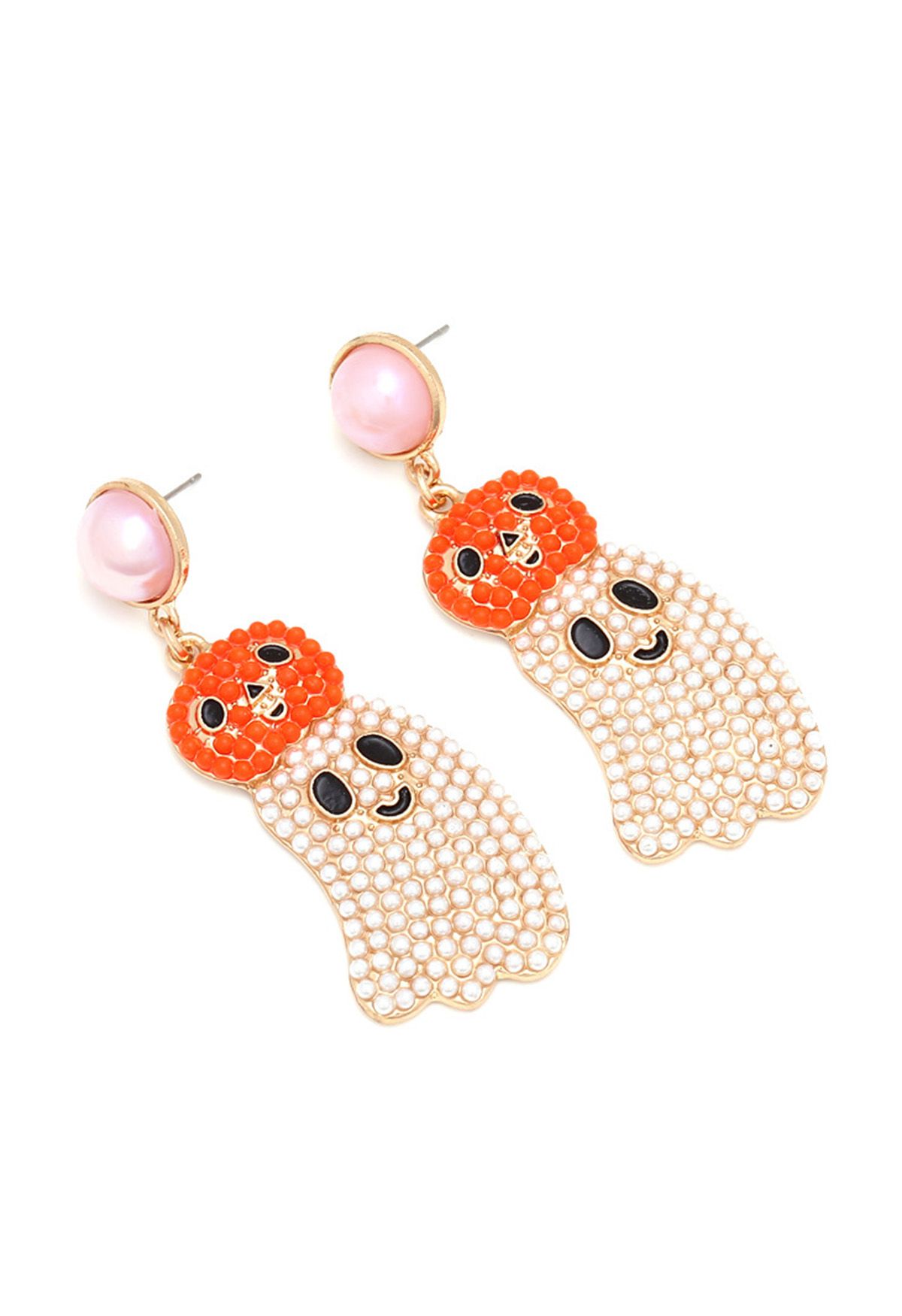 Ghosty Pumpkin Pearl Drop Earrings