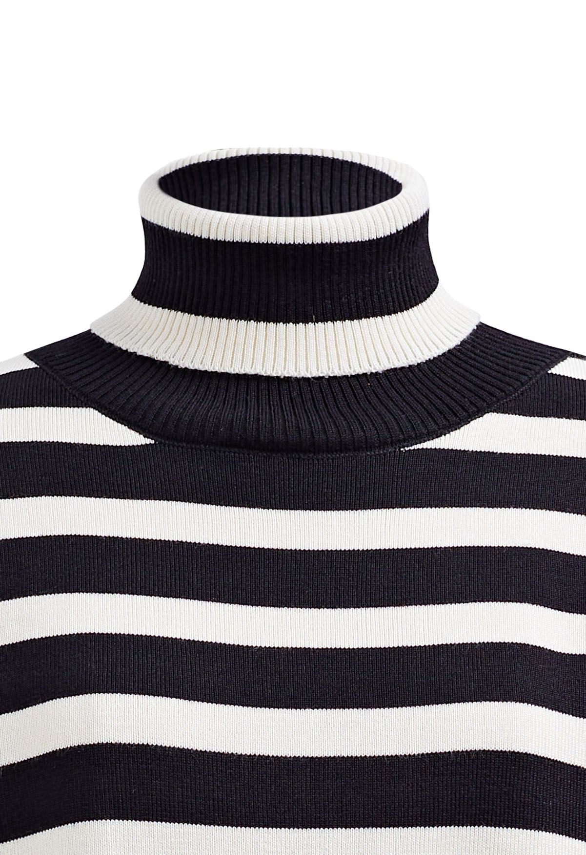 Stripe Turtleneck Knit Sweater and Pants Set in Black