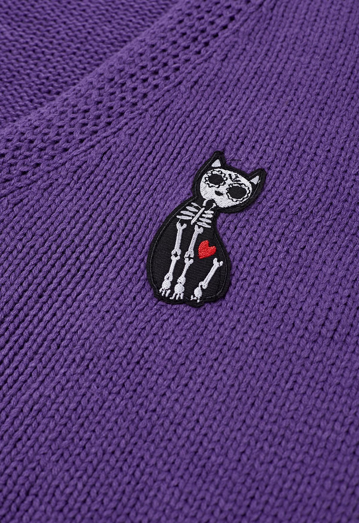 Skeleton Cat Buttoned Knit Cardigan