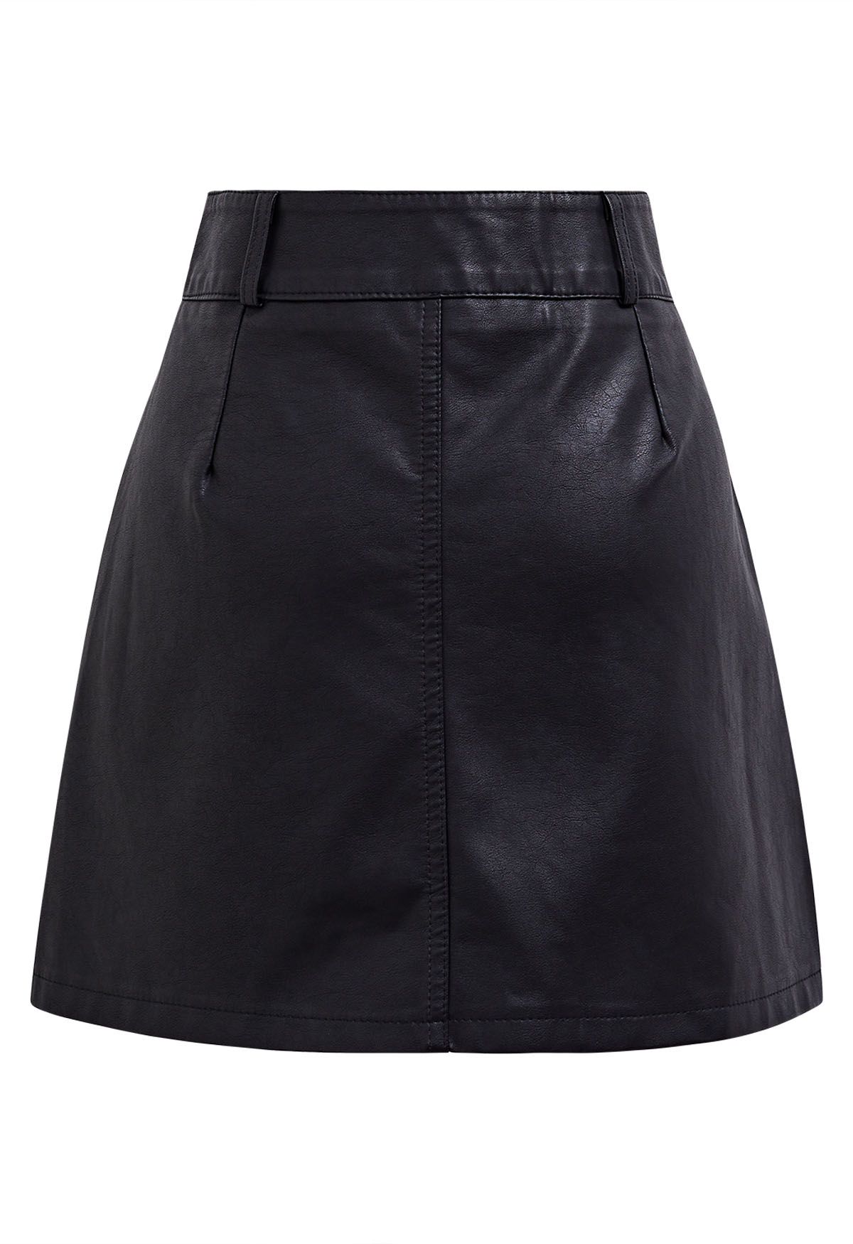 Patch Pocket Faux Leather Mini Skirt in Black - Retro, Indie and Unique ...