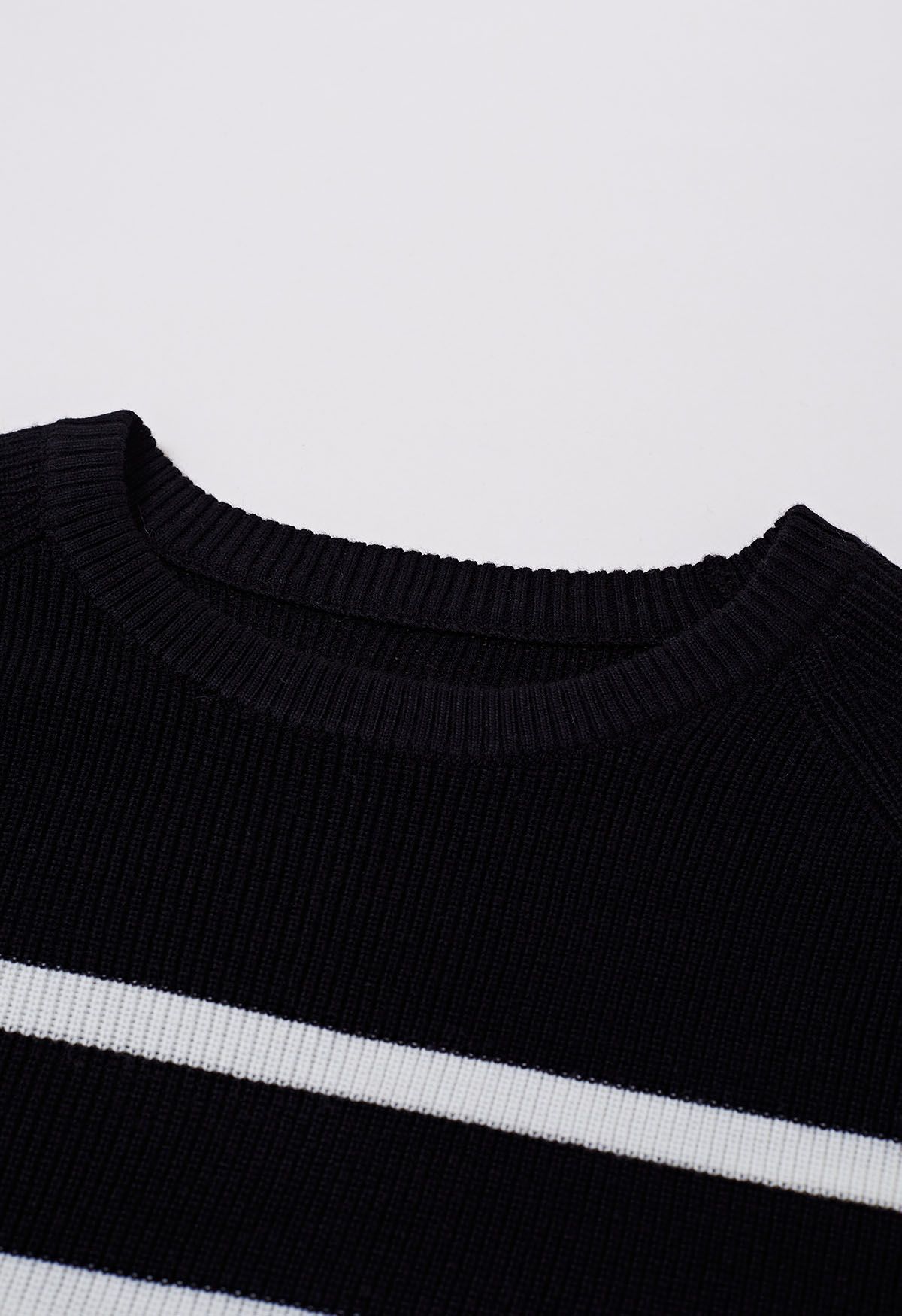Versatile Round Neck Striped Knit Sweater In Black Retro Indie And Unique Fashion