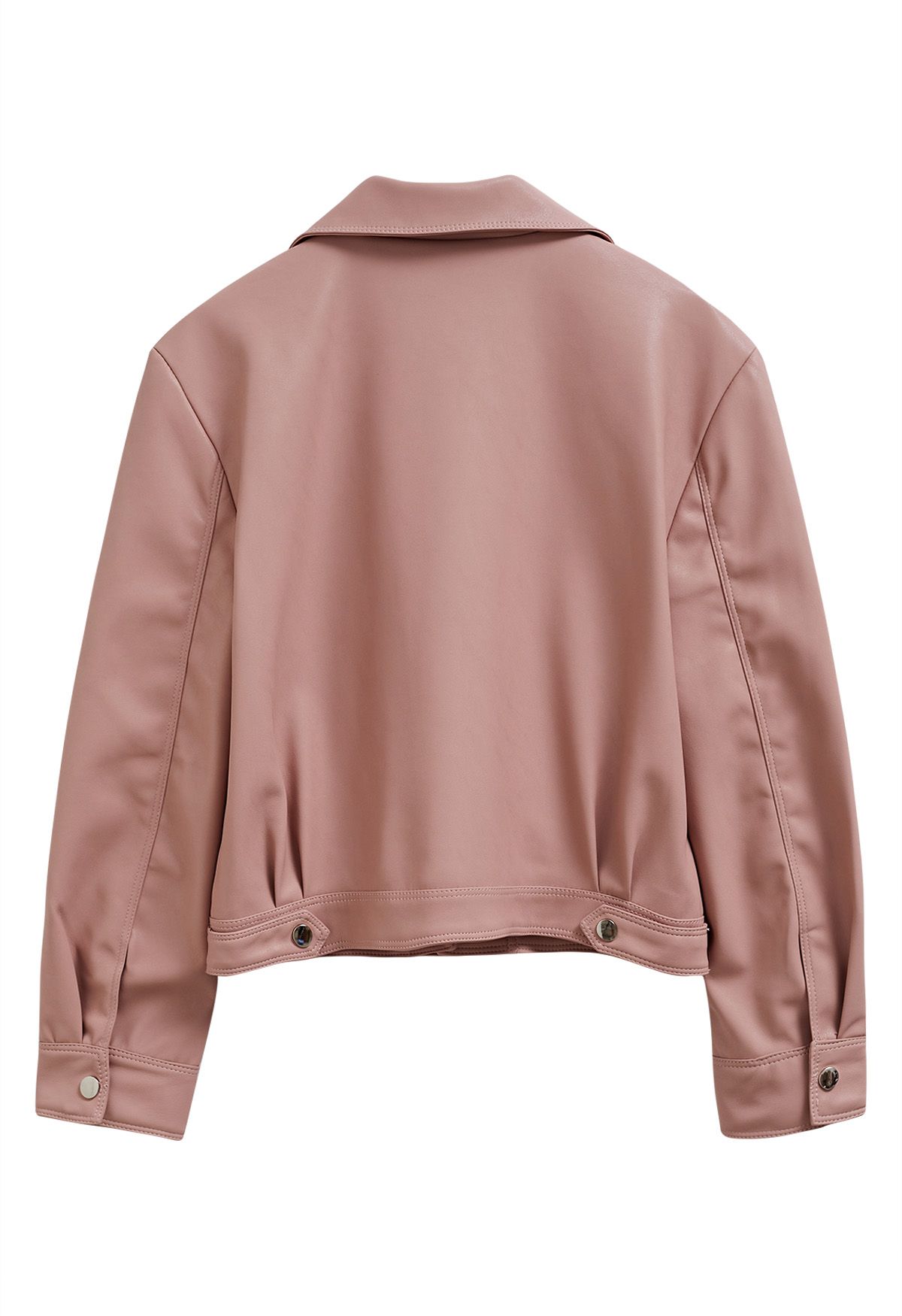 Diagonal Zip Up Faux Leather Jacket in Pink
