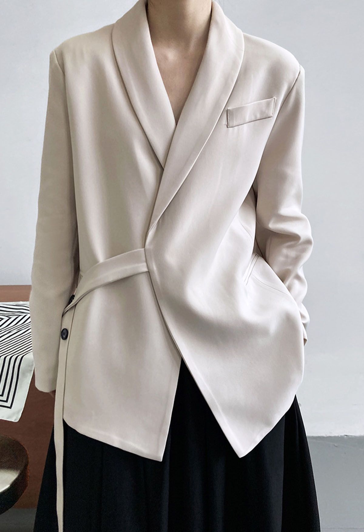 Shawl Collar Buttoned Waist Blazer in Ivory - Retro, Indie and Unique ...