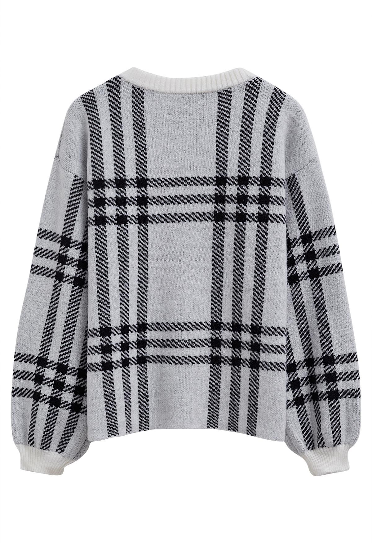 Classic Plaid Round Neck Knit Sweater in Grey - Retro, Indie and Unique ...