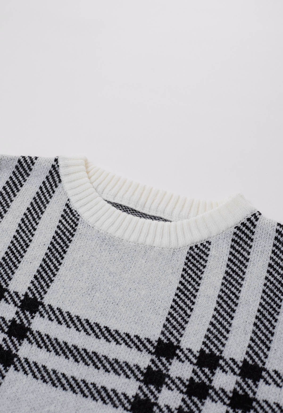 Classic Plaid Round Neck Knit Sweater in Grey - Retro, Indie and Unique ...