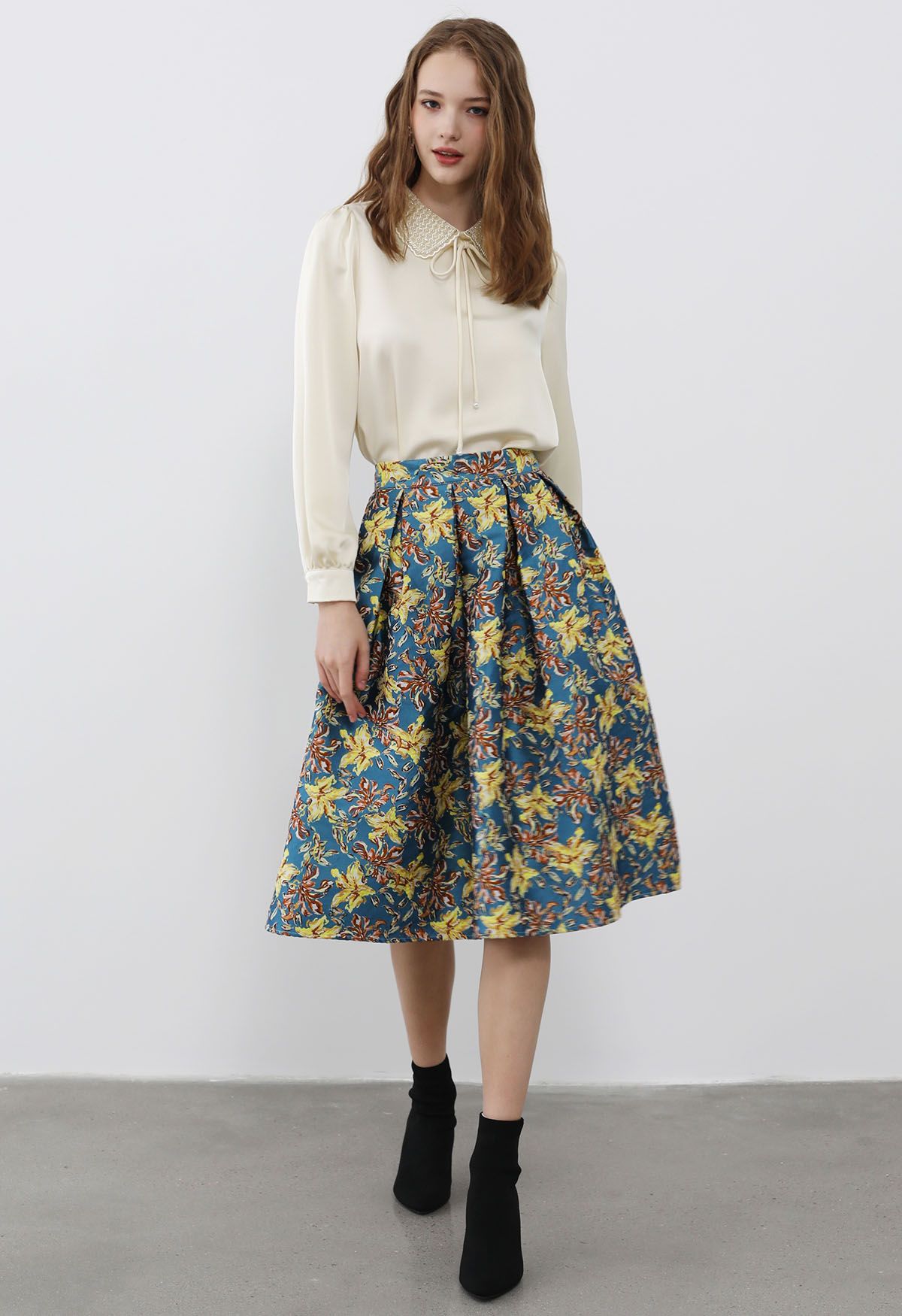 【Audire新品】Blooming jacquard skirt(White)