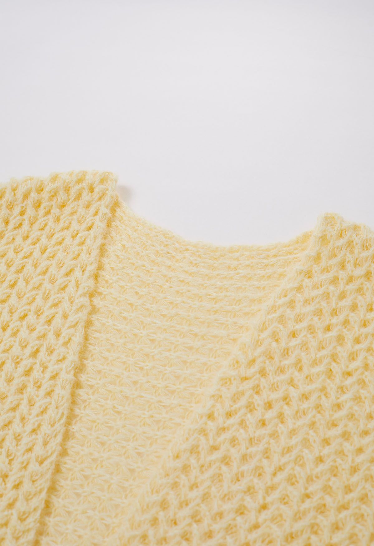 Open Front Hollow Out Knit Cardigan in Light Yellow