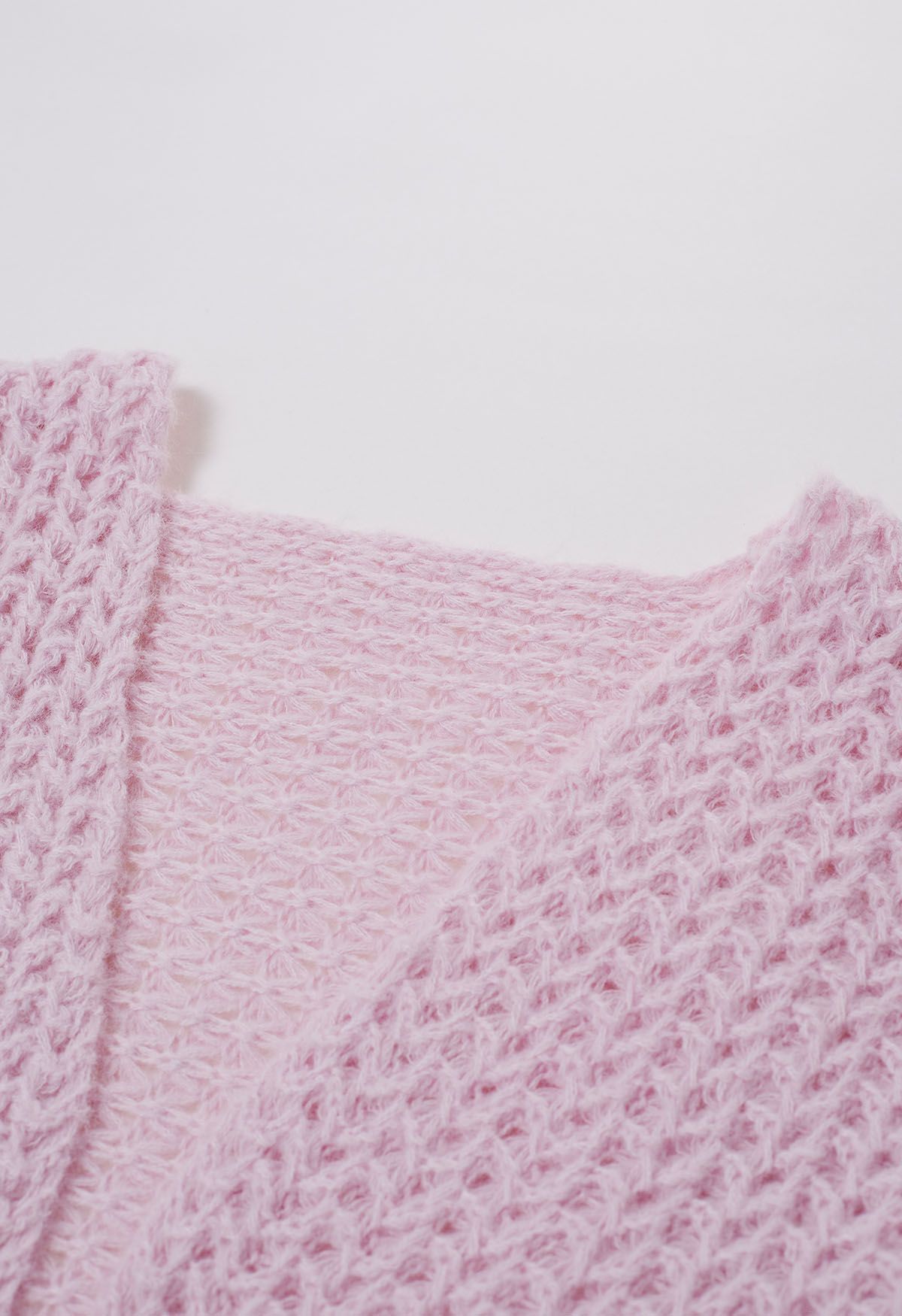 Open Front Hollow Out Knit Cardigan in Pink
