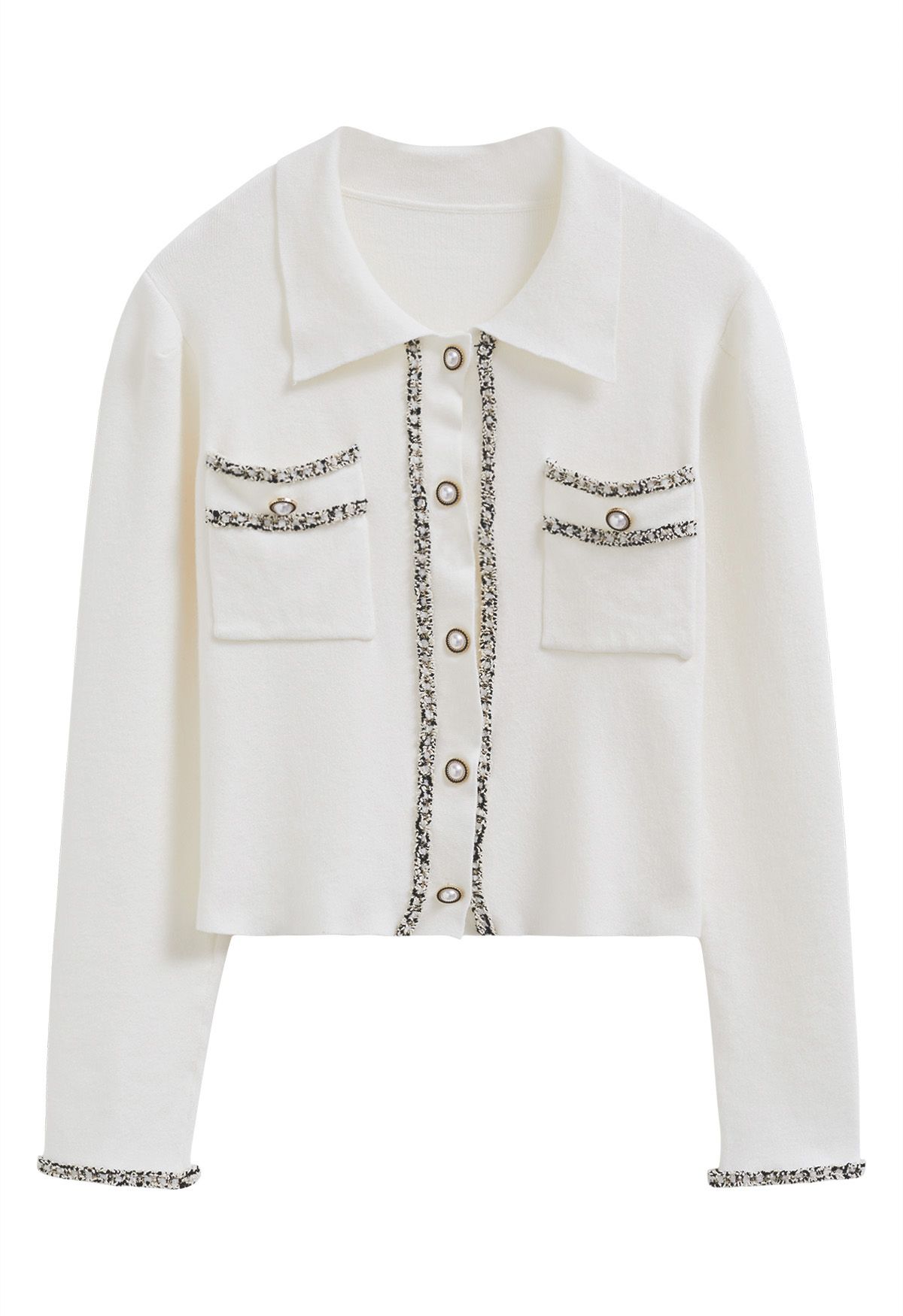 Contrast Trim Button Down Knit Cardigan in White - Retro, Indie and Unique  Fashion