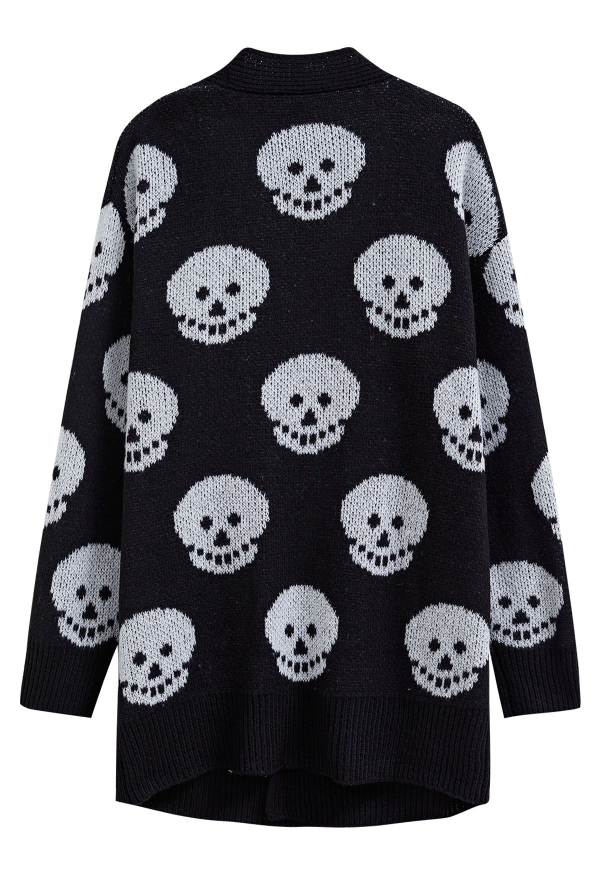Halloween Skull Jacquard Longline Knit Cardigan