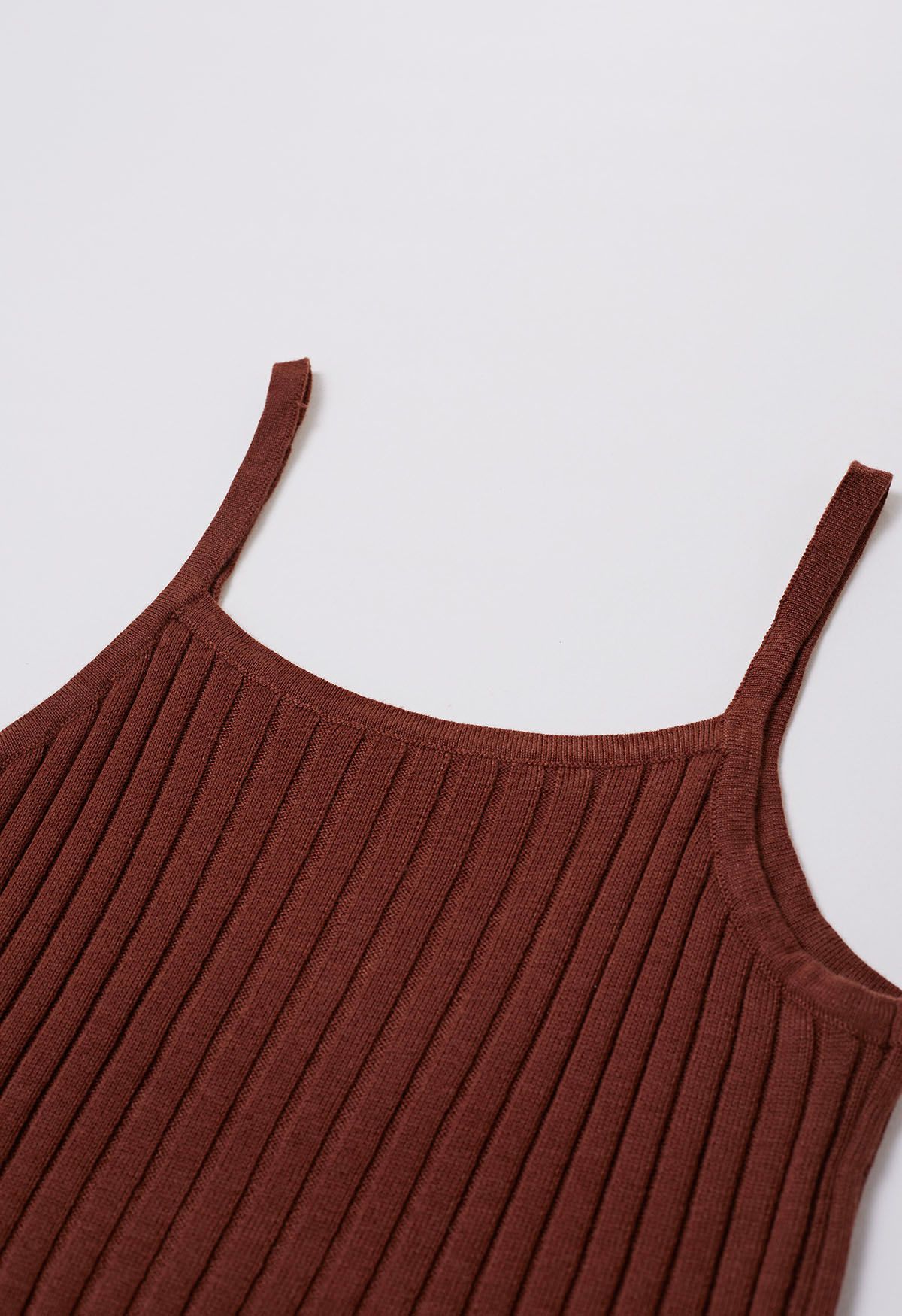 Solid Ribbed Knit Twinset Top in Rust Red