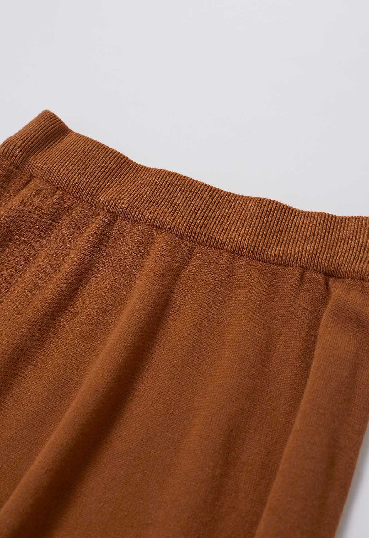 Zigzag Hemline Hollow Out Knit Midi Skirt in Pumpkin