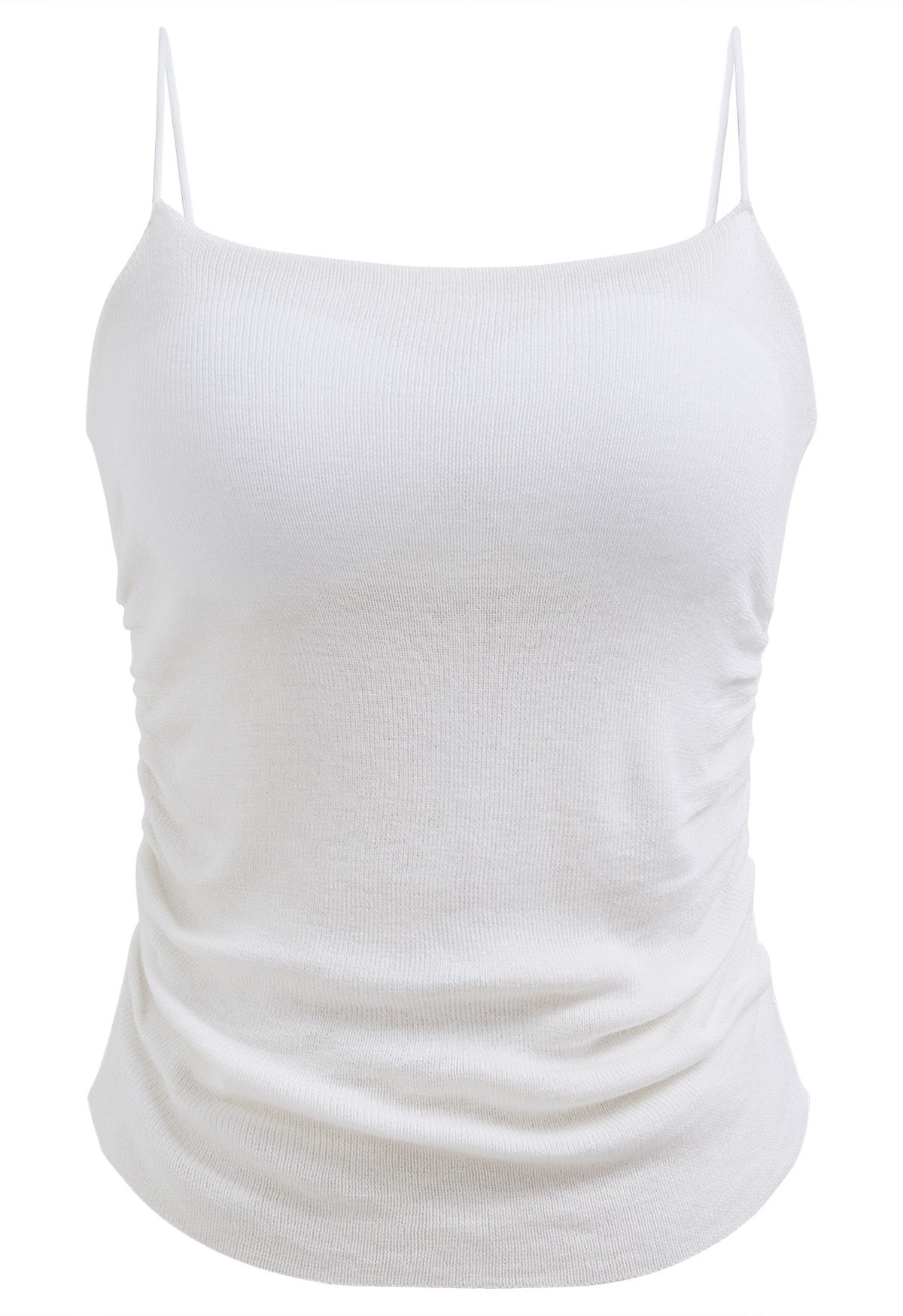Versatile Ruched Knit Cami Top in White - Retro, Indie and Unique Fashion