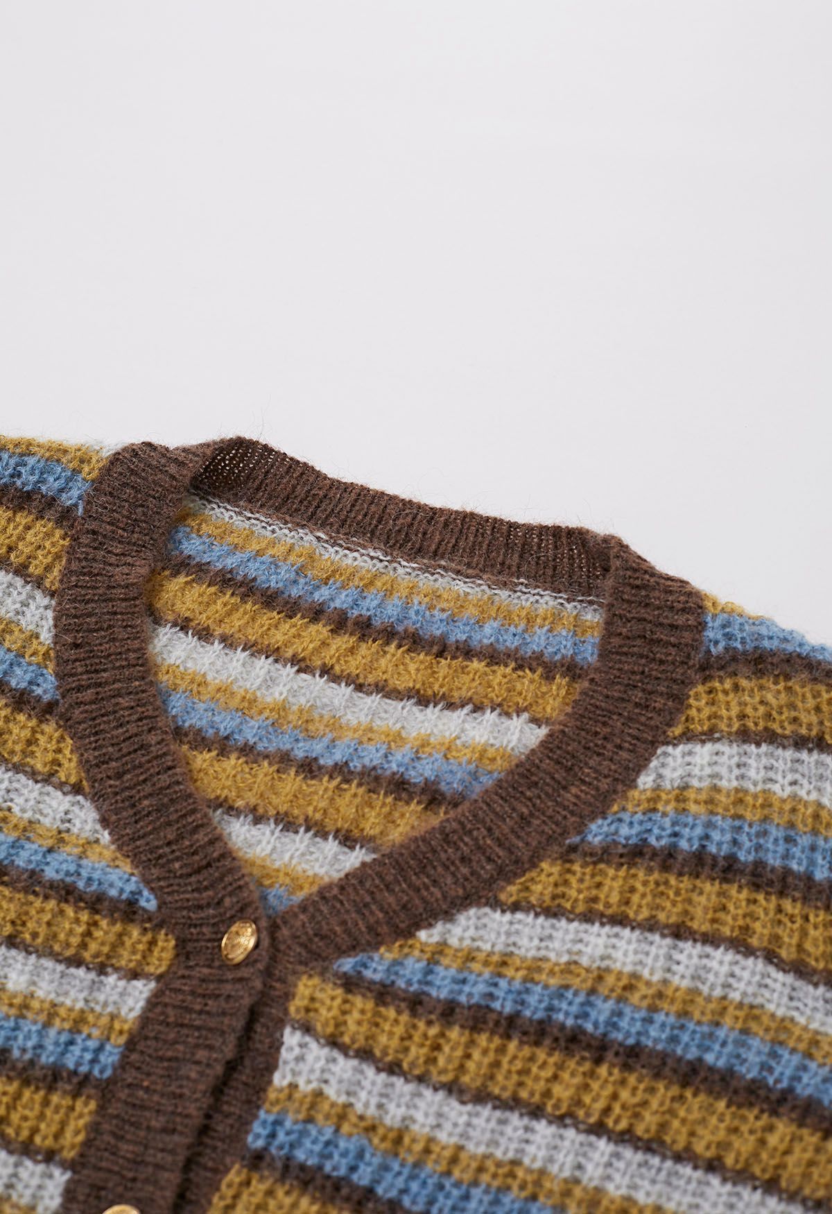 Multicolored Striped Button Front Knit Cardigan in Tan