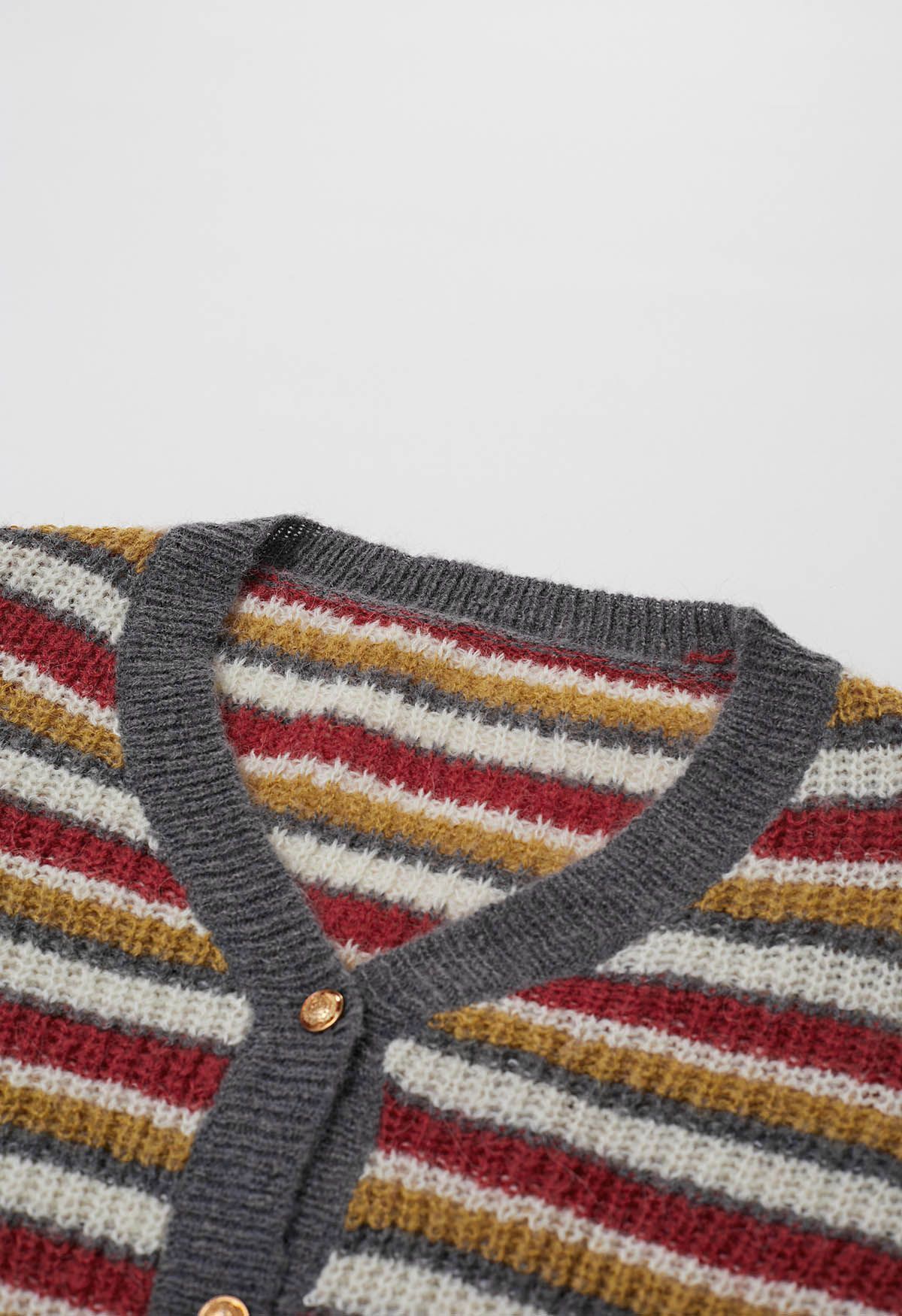 Multicolored Striped Button Front Knit Cardigan in Red