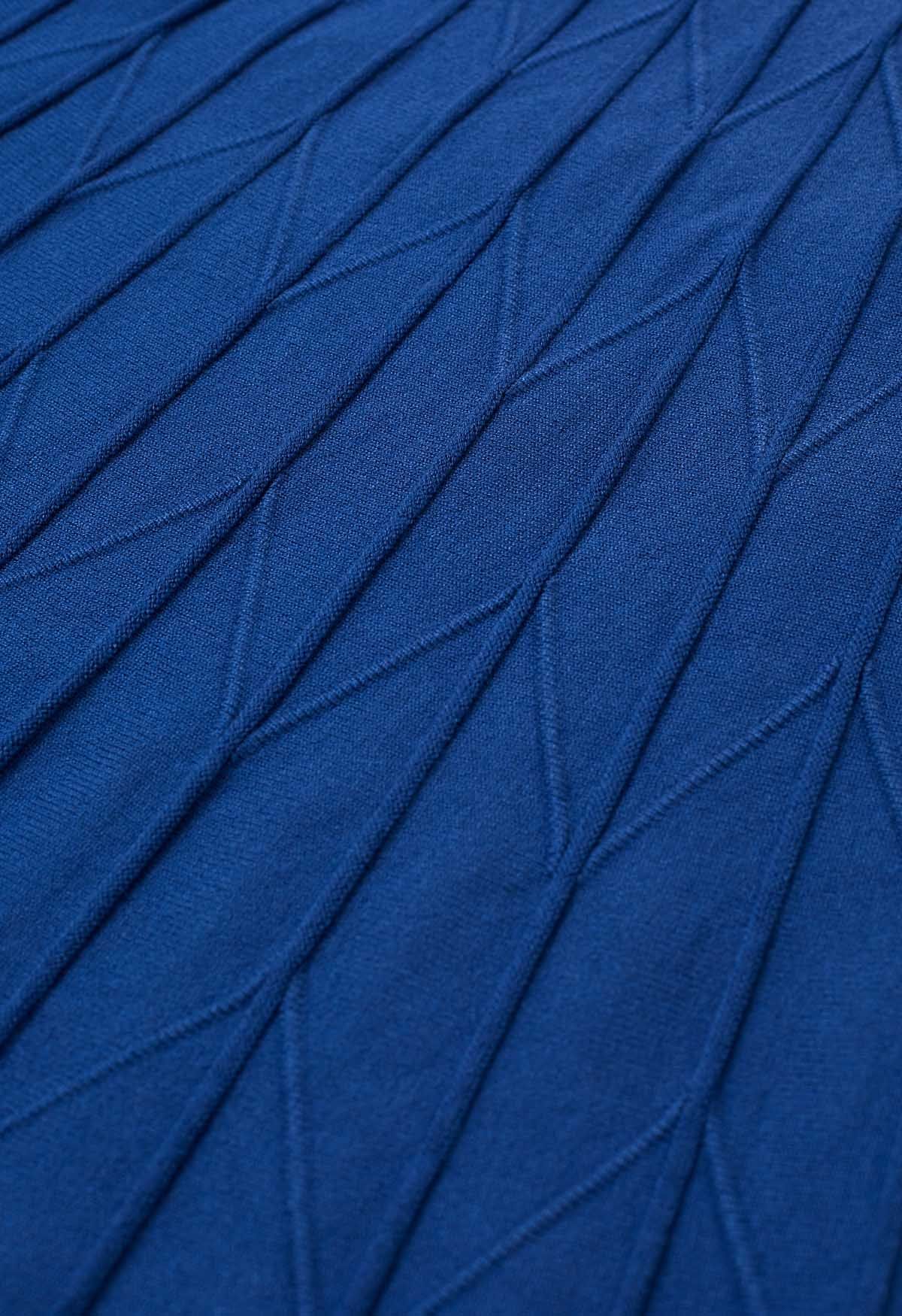 Zigzag Pleated Knit Skirt in Indigo
