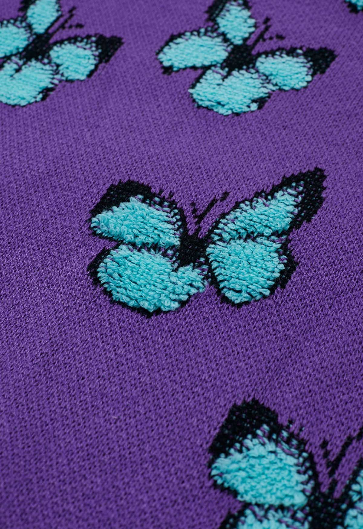 Balletic Butterfly Ribbed Knit Sweater in Purple