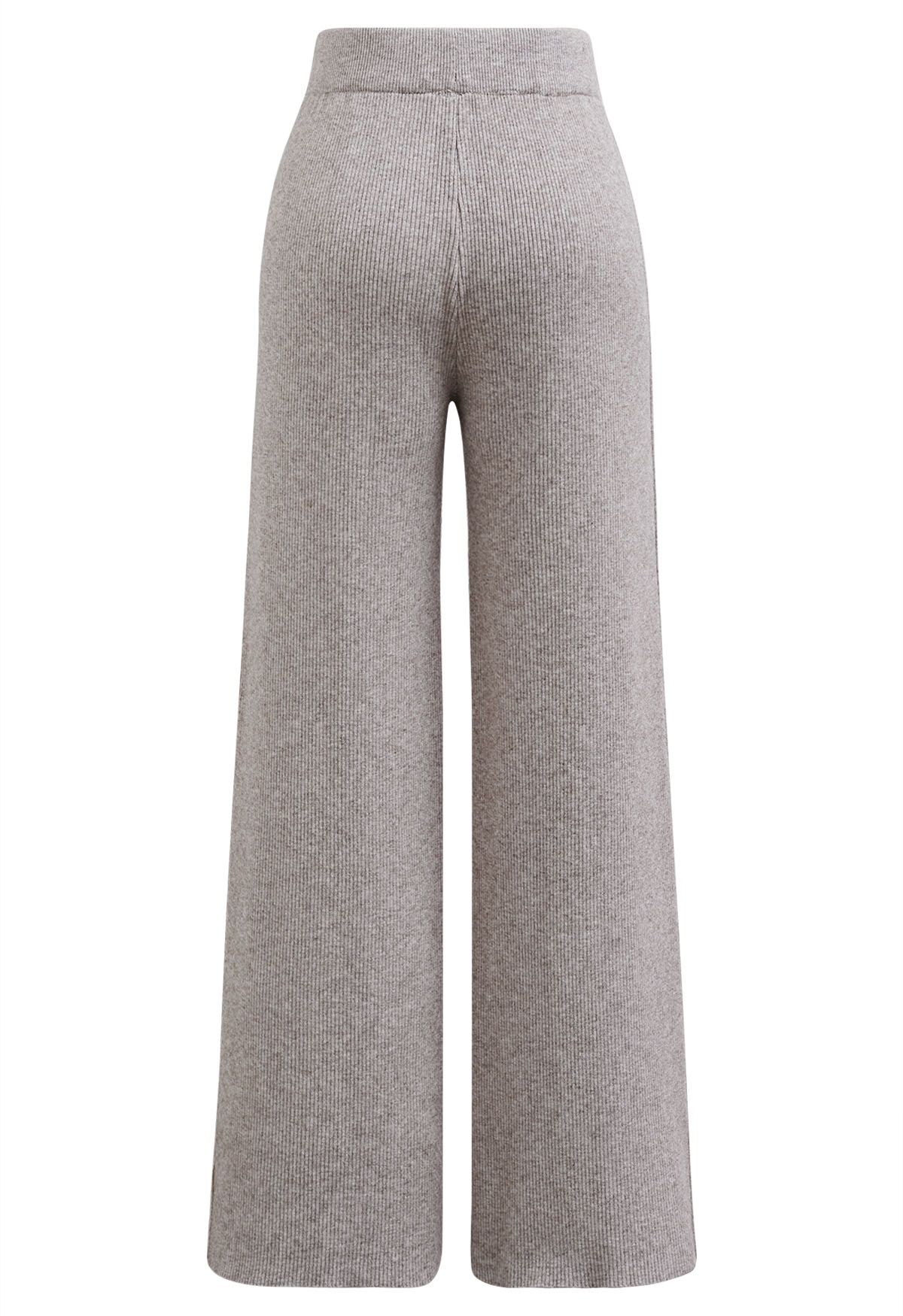 Drawstring Waist Side Slit Knit Pants in Taupe - Retro, Indie and ...