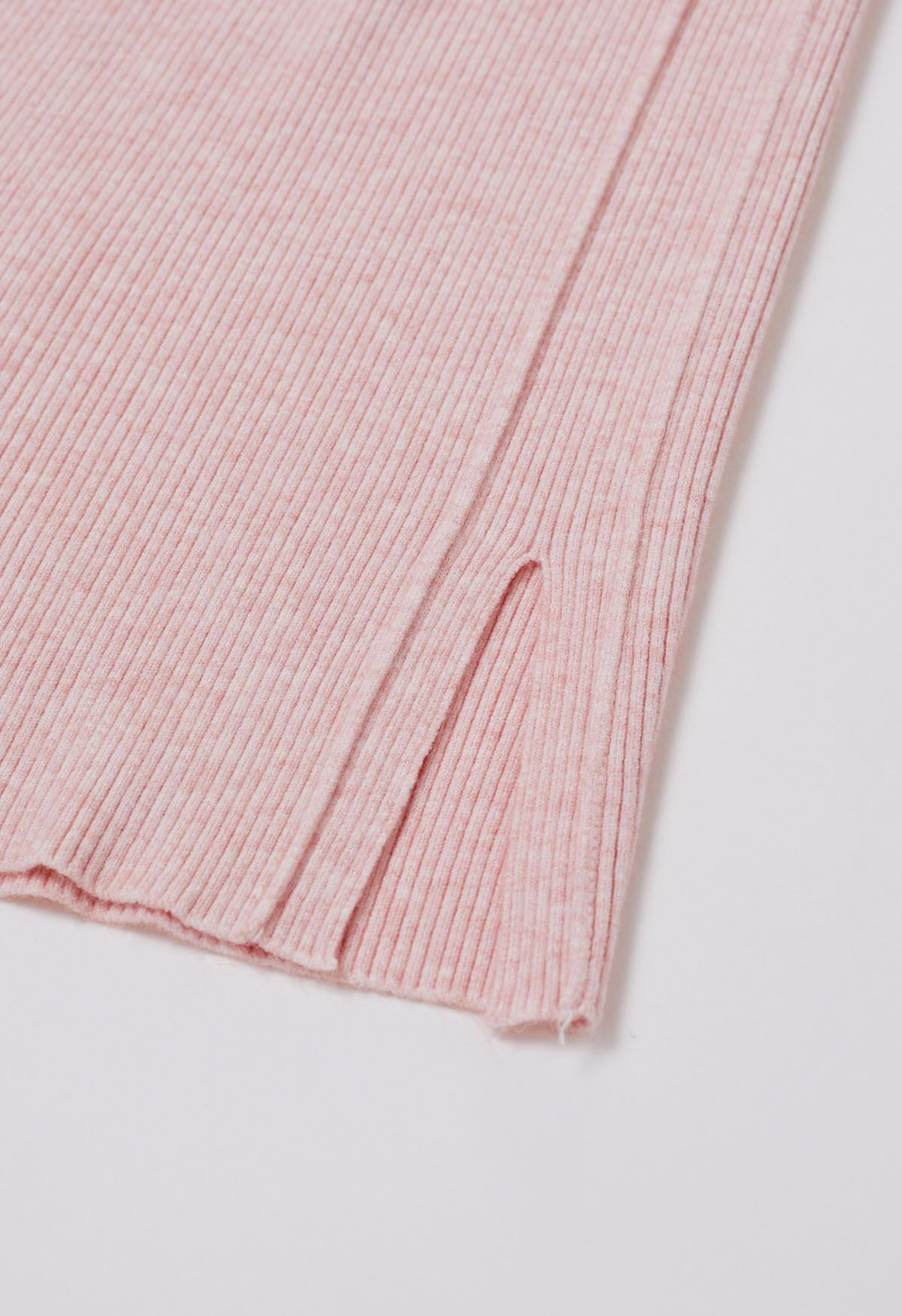 Drawstring Waist Side Slit Knit Pants in Pink