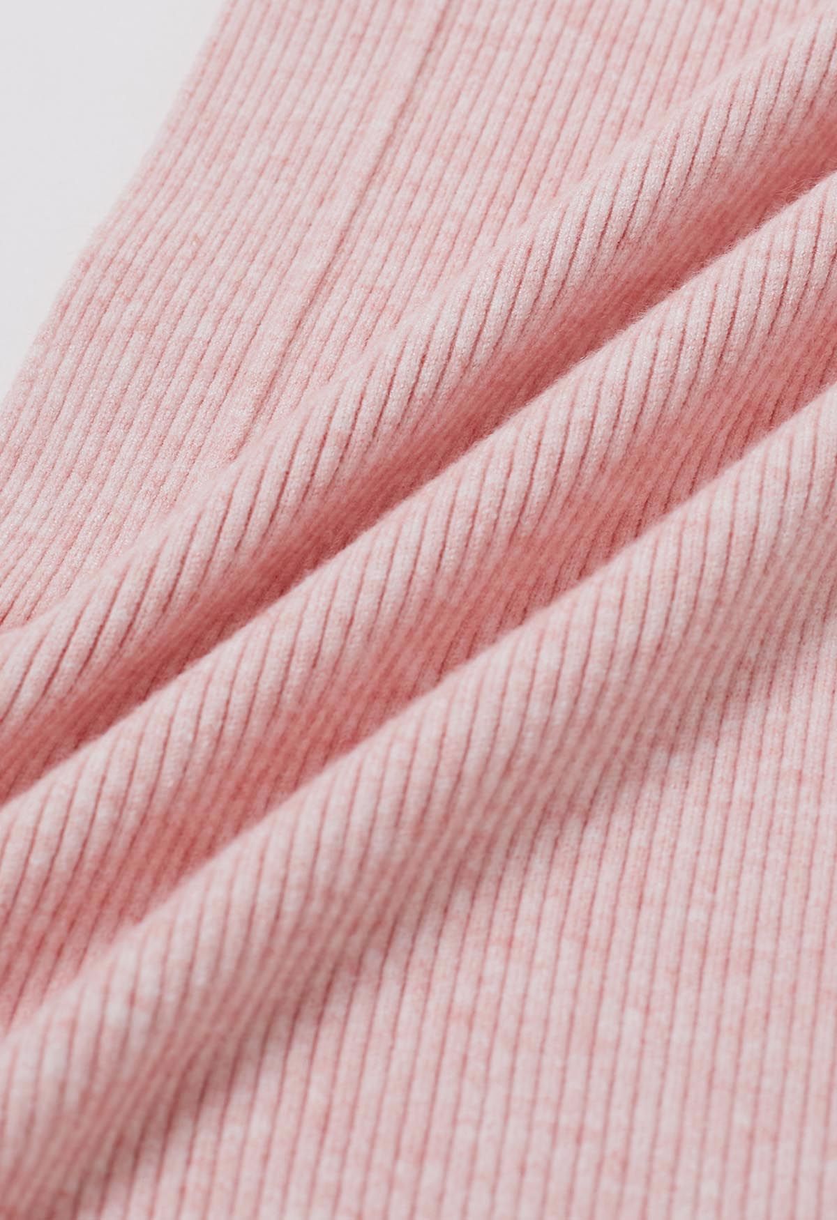 Drawstring Waist Side Slit Knit Pants in Pink