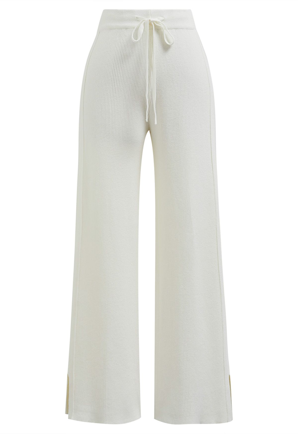 Ivory Ankle-length Pants for Women with drawstring Waist and Lace