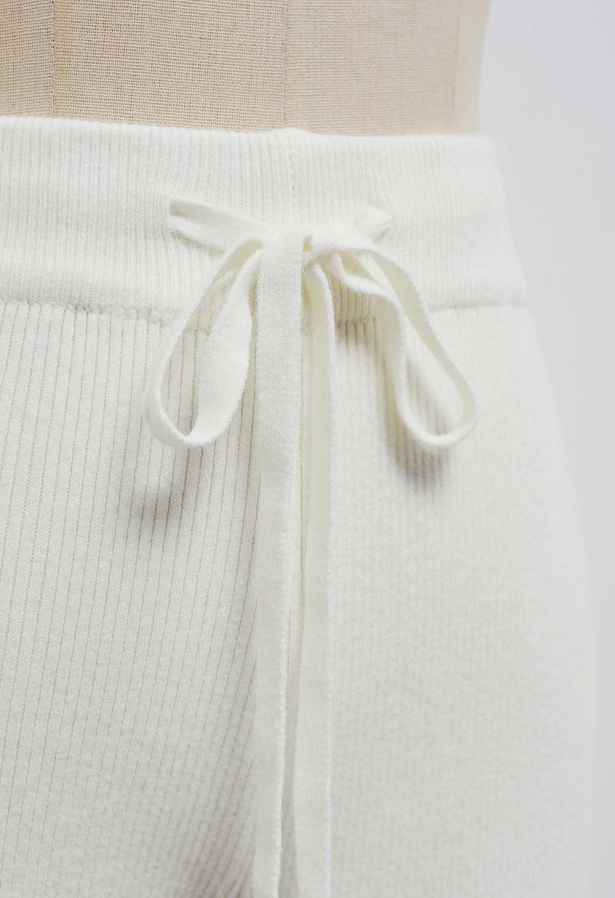 Drawstring Waist Side Slit Knit Pants in Ivory - Retro, Indie and ...