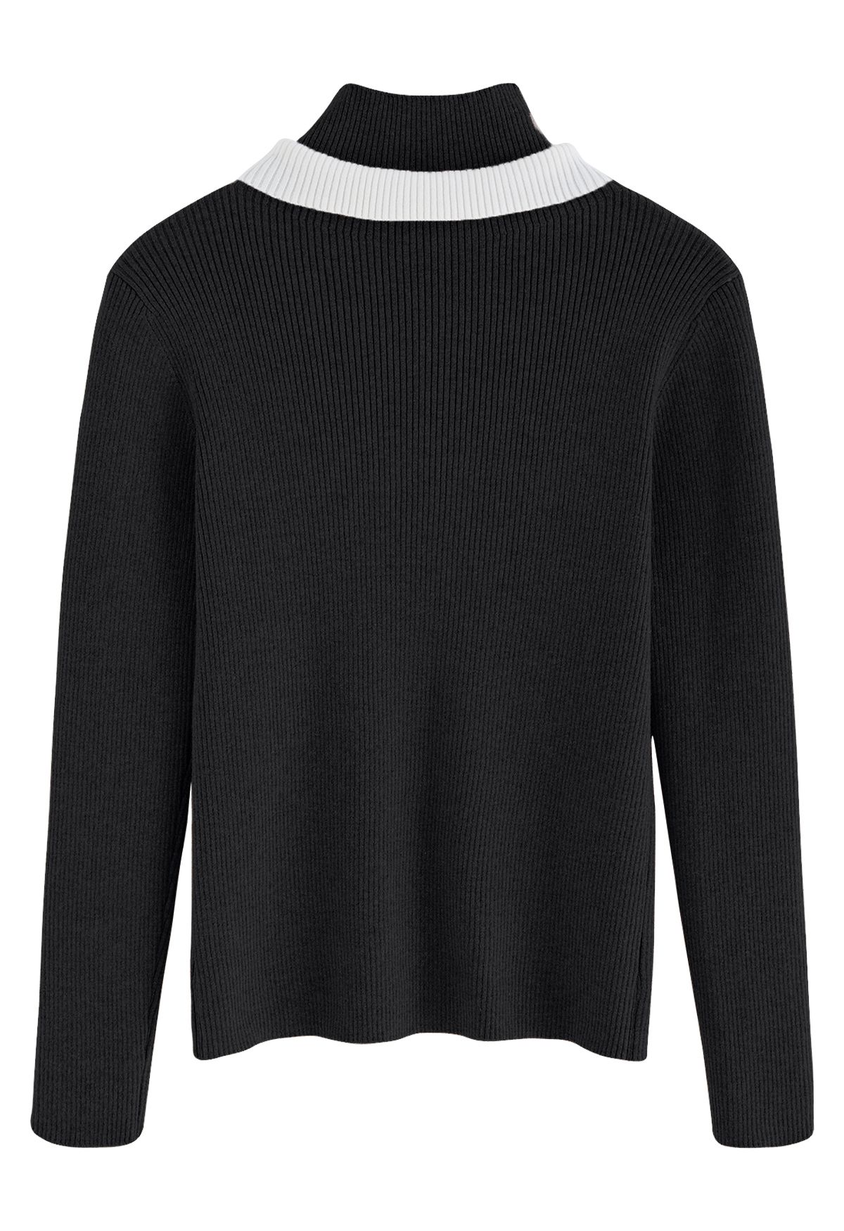 Contrast Doll Collar Mock Neck Knit Top in Black