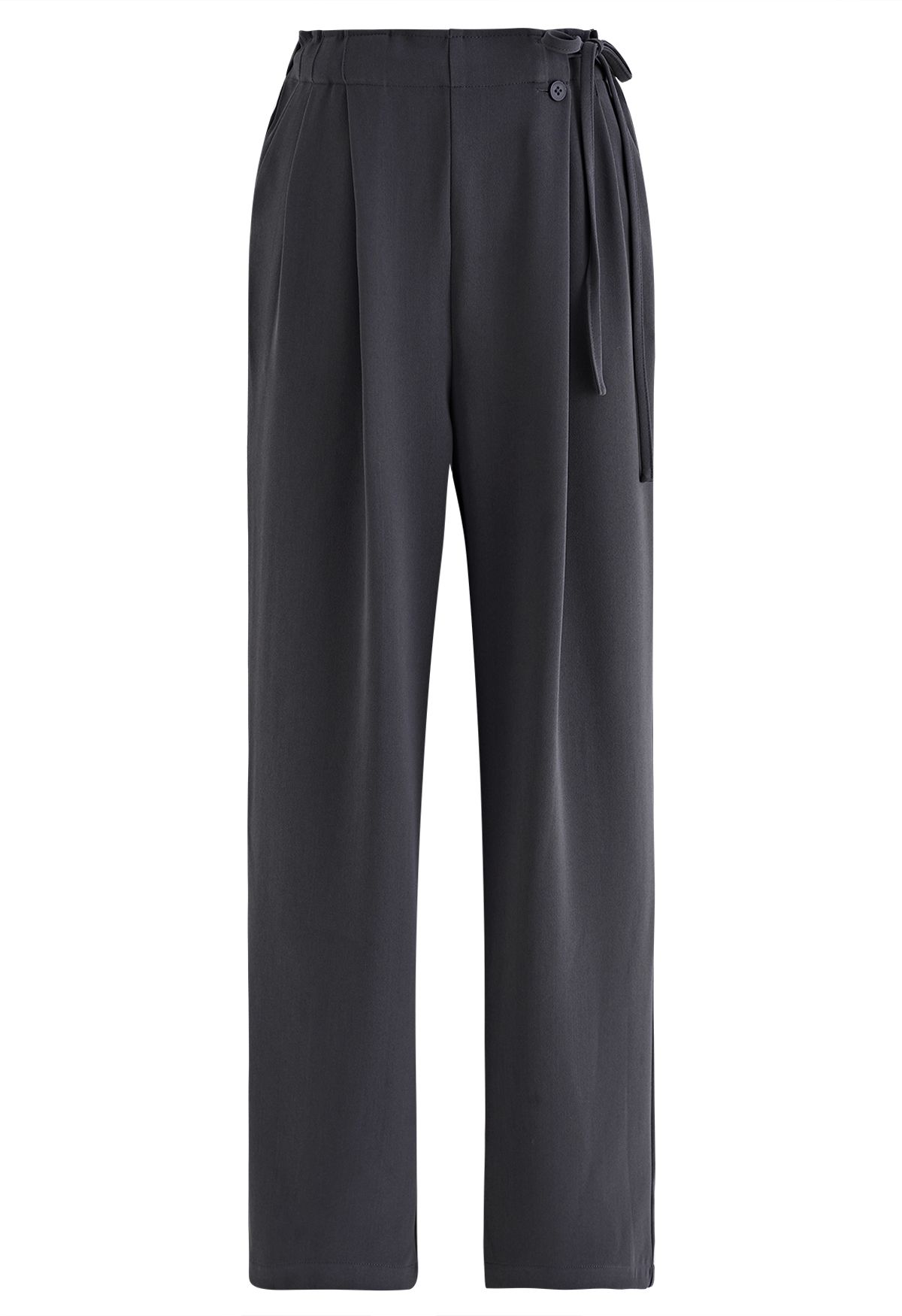 Side Drawstring Pleated Straight Leg Pants in Smoke - Retro, Indie and ...