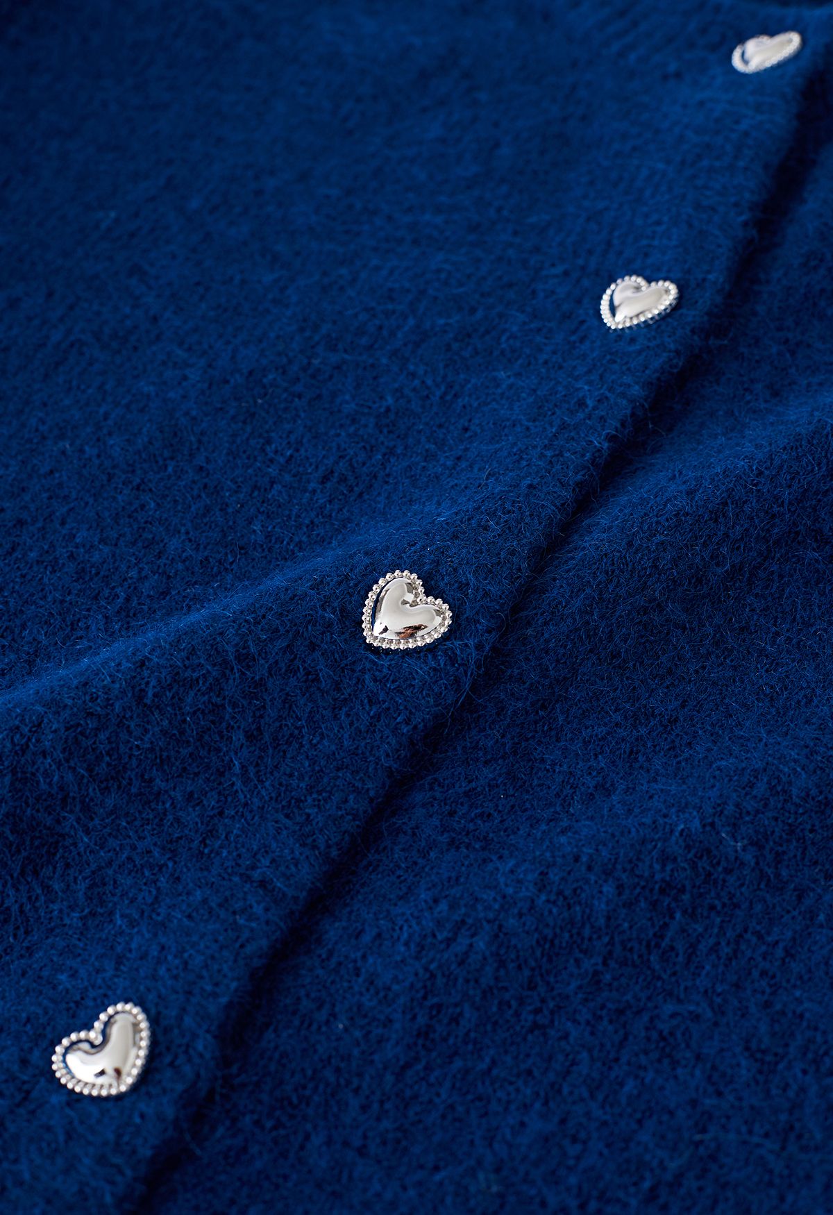 Heart-Shape Button Cropped Knit Cardigan in Indigo